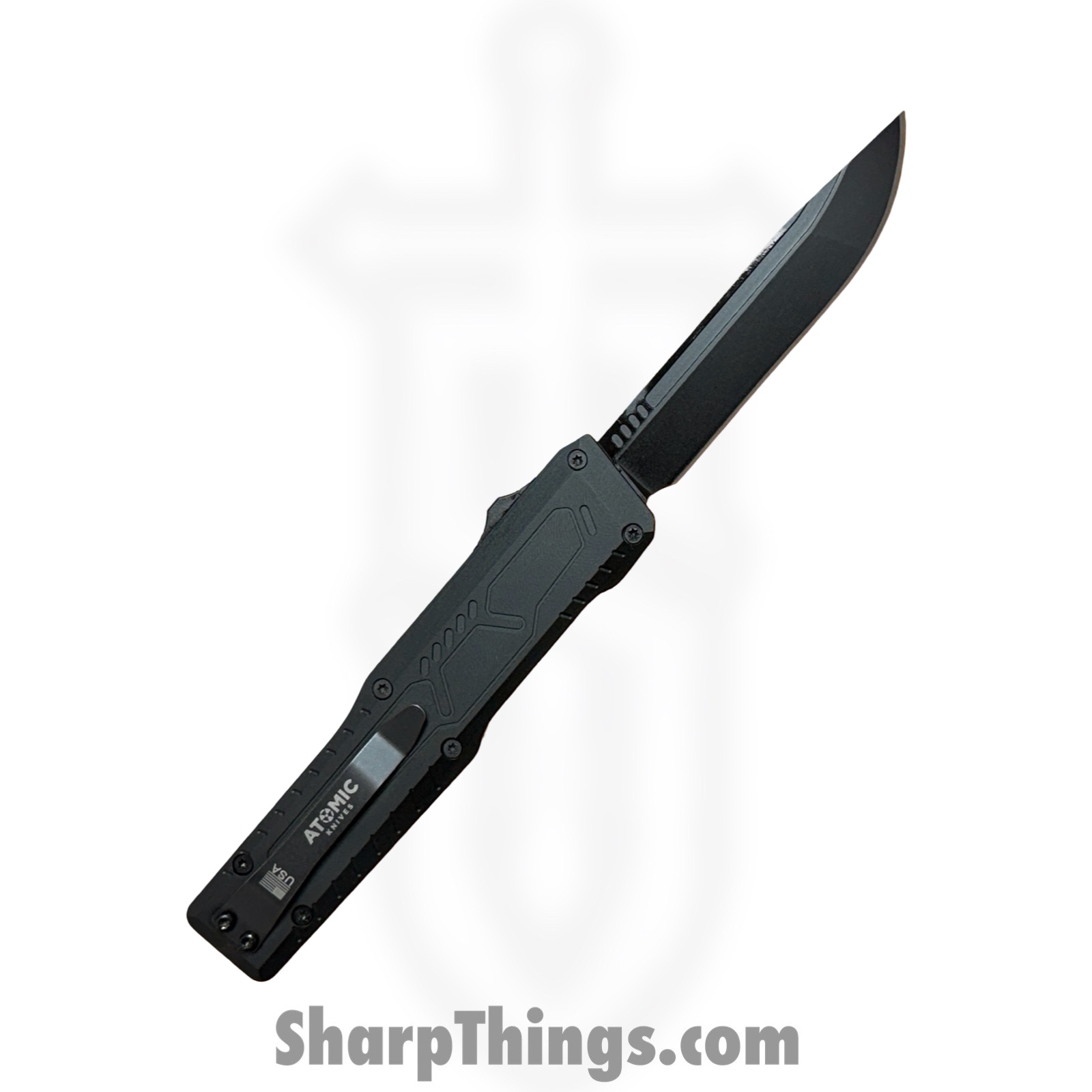 Atomic Knives - WNS-DT05BK - UltraLite ATOMIC - OTF Auto - D2 Coated Drop Point - Aluminum and CF - Black - Image 2
