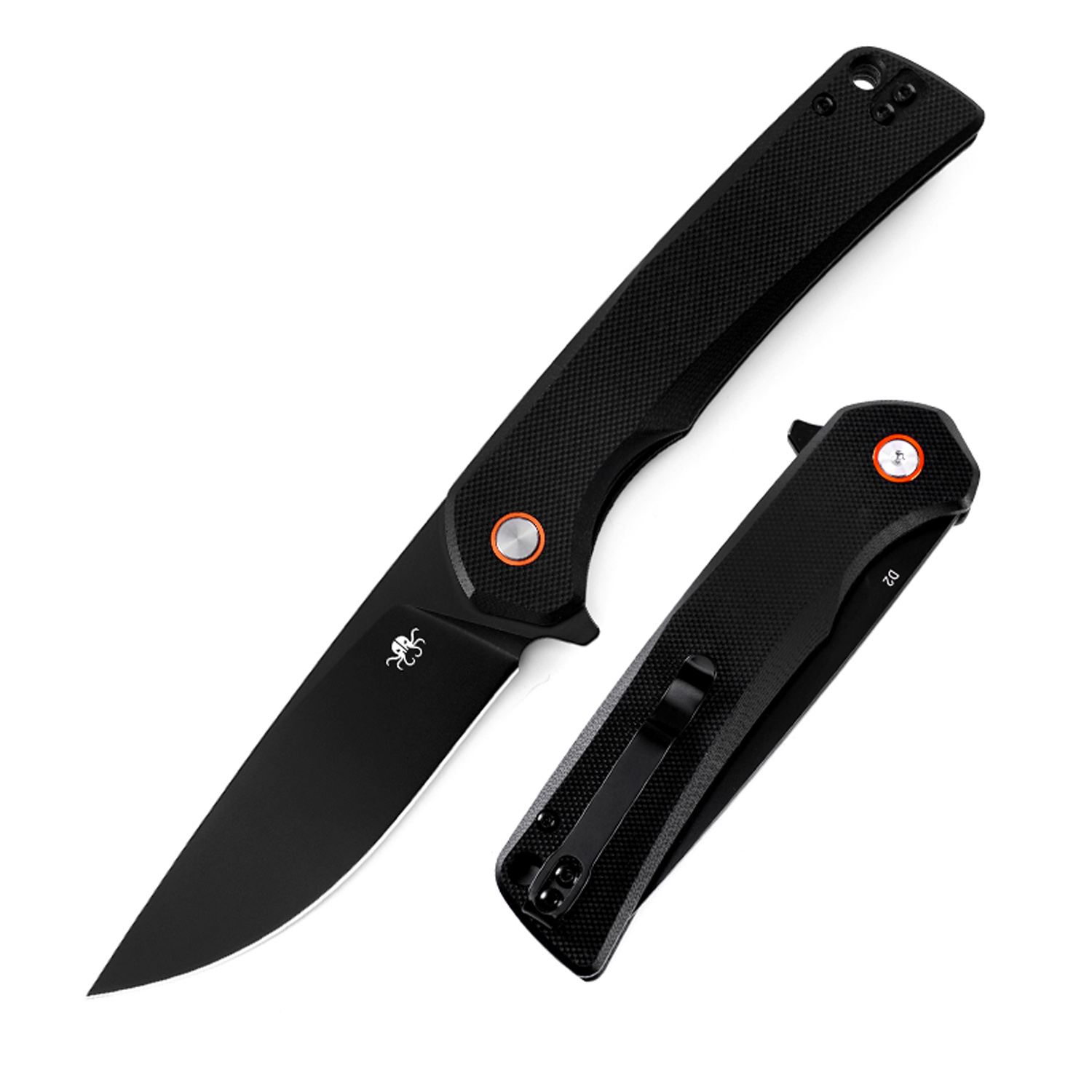 Klaken Knives - J147-BK-BK - Virex - Folding Knife - D2 Coated Drop Point - G10 - Black