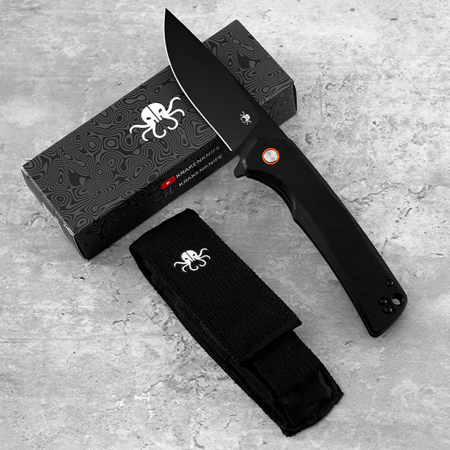 Klaken Knives - J147-BK-BK - Virex - Folding Knife - D2 Coated Drop Point - G10 - Black - Image 3
