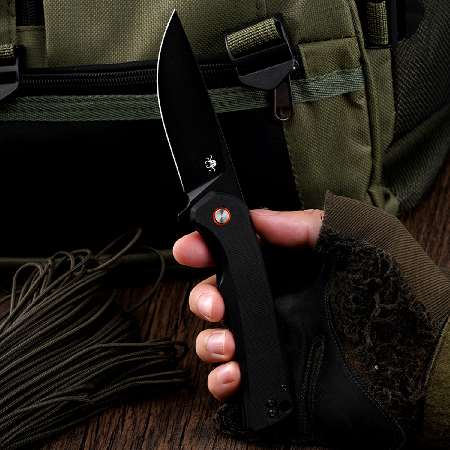 Klaken Knives - J147-BK-BK - Virex - Folding Knife - D2 Coated Drop Point - G10 - Black - Image 7