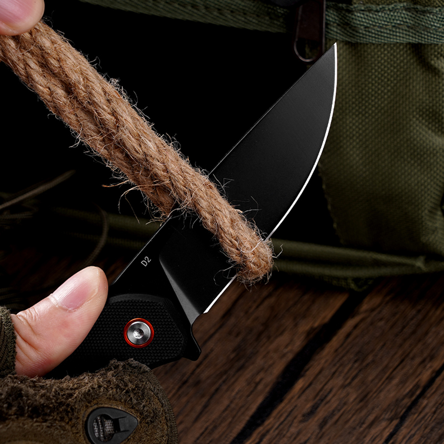 Klaken Knives - J147-BK-BK - Virex - Folding Knife - D2 Coated Drop Point - G10 - Black - Image 6