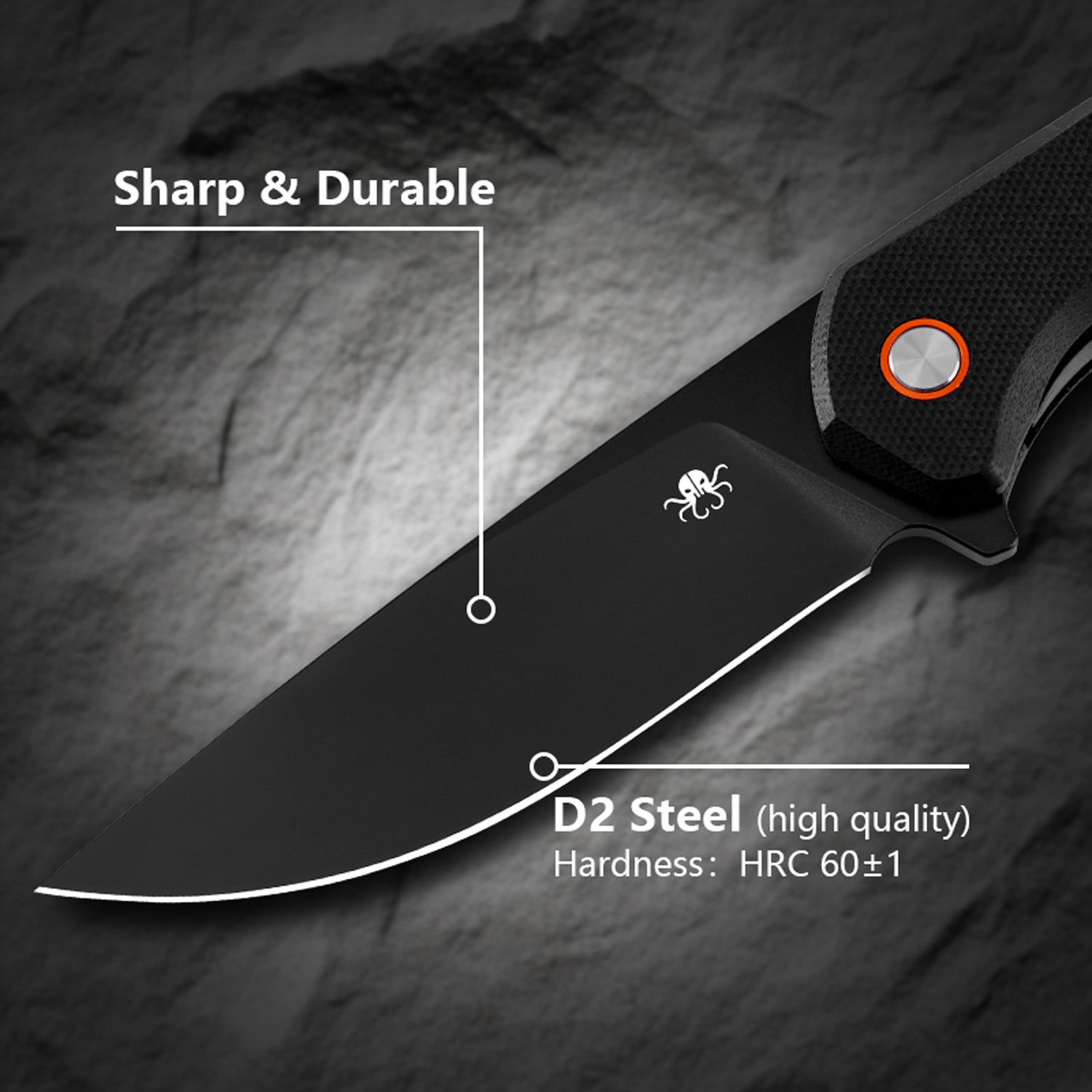 Klaken Knives - J147-BK-BK - Virex - Folding Knife - D2 Coated Drop Point - G10 - Black - Image 4