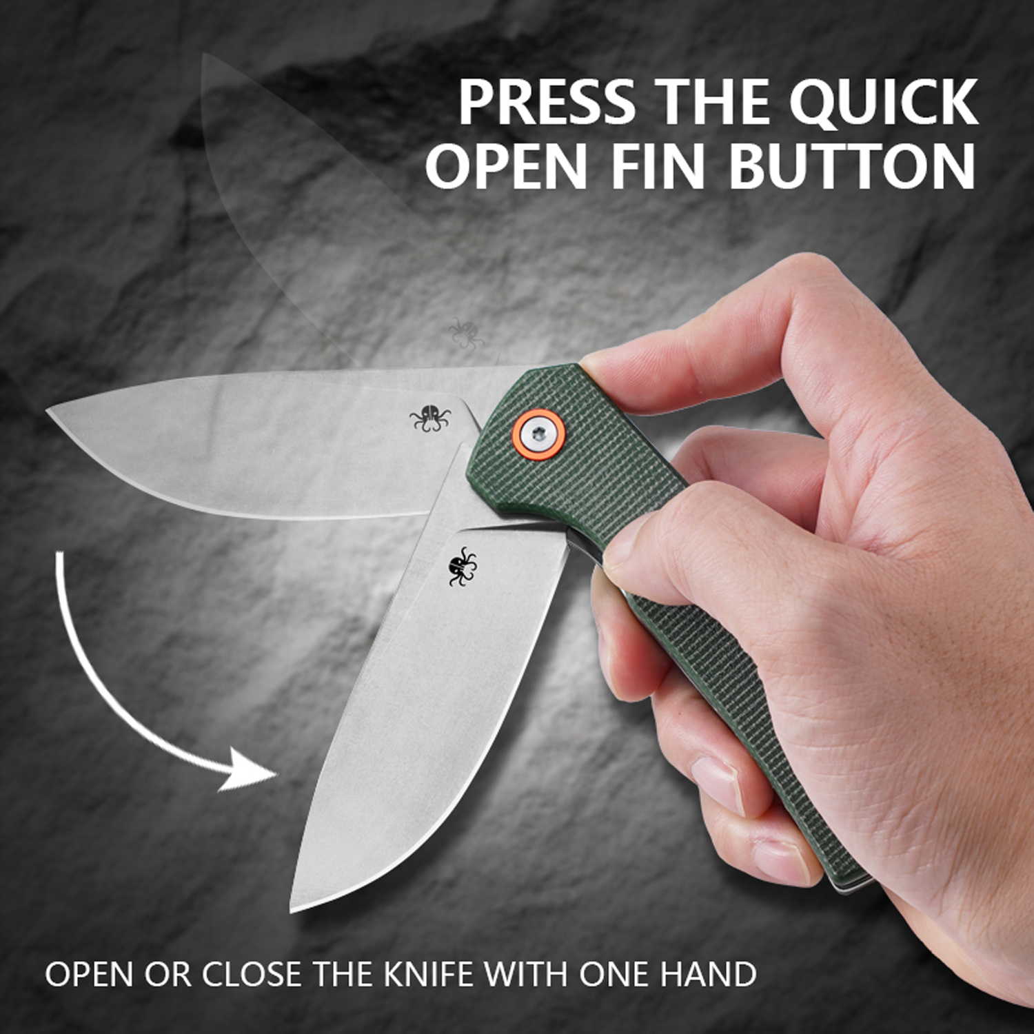 Klaken Knives - J305-GR-SW - Drake - Folding Knife - D2 Stonewash Clip Point - Micarta - Green - Image 10