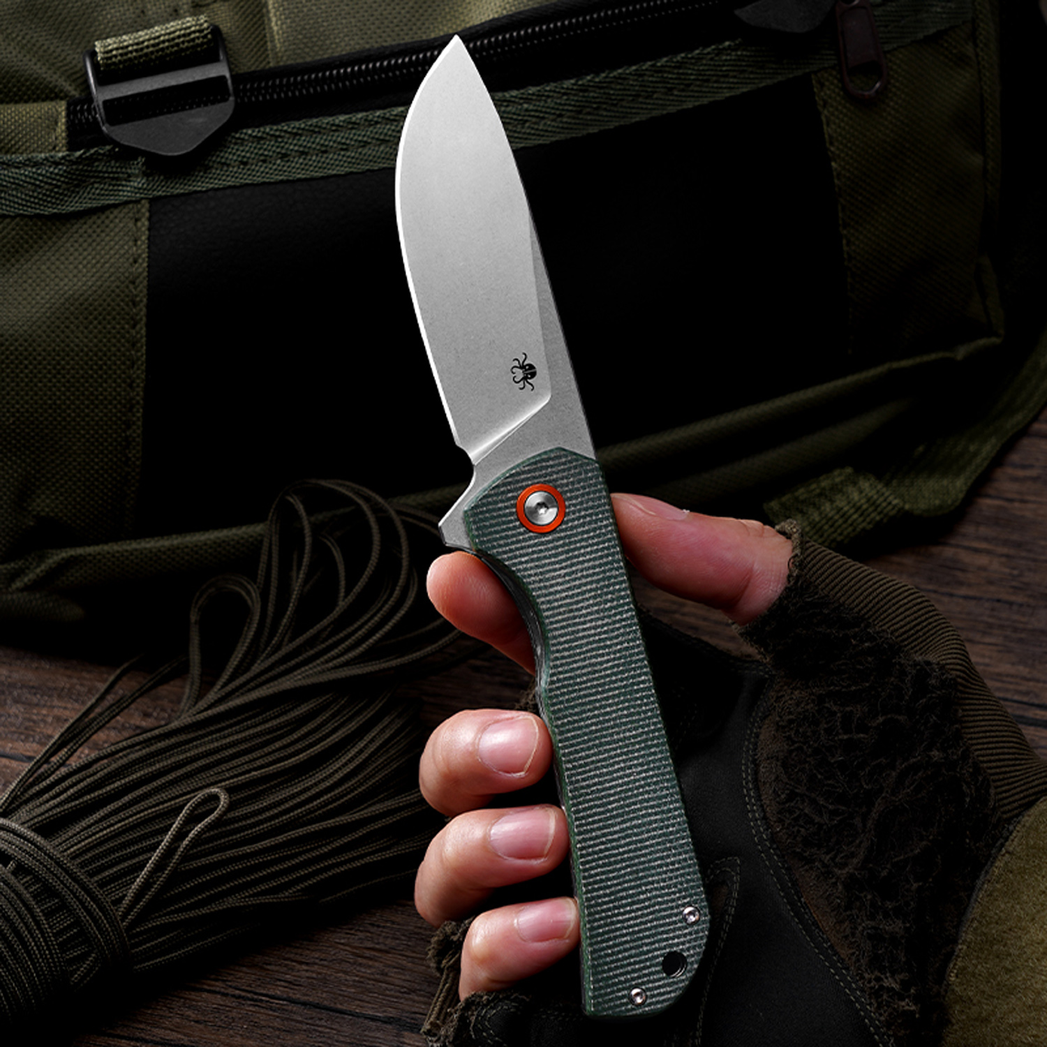 Klaken Knives - J305-GR-SW - Drake - Folding Knife - D2 Stonewash Clip Point - Micarta - Green - Image 7