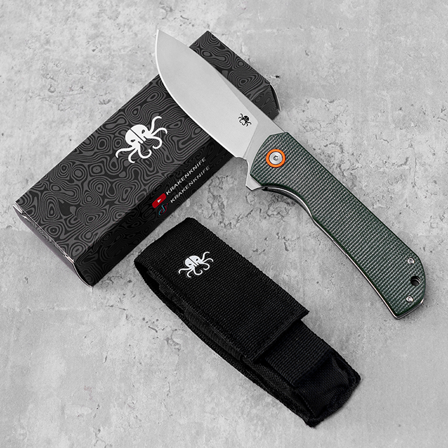 Klaken Knives - J305-GR-SW - Drake - Folding Knife - D2 Stonewash Clip Point - Micarta - Green - Image 4