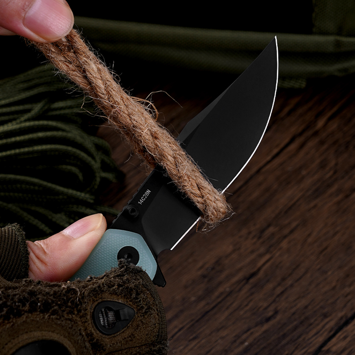 Klaken Knives - J335-JD-BK - The Lancet - Folding Knife - 14C28N Coated Clip Point - G10 - Jade - Image 8