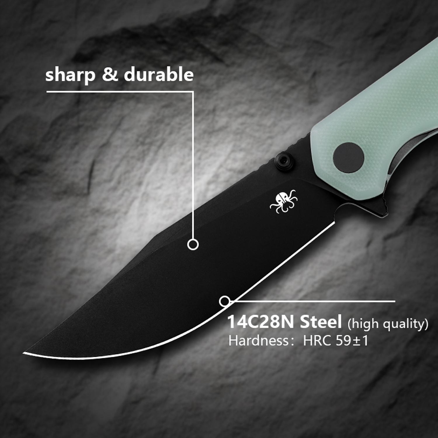 Klaken Knives - J335-JD-BK - The Lancet - Folding Knife - 14C28N Coated Clip Point - G10 - Jade - Image 6