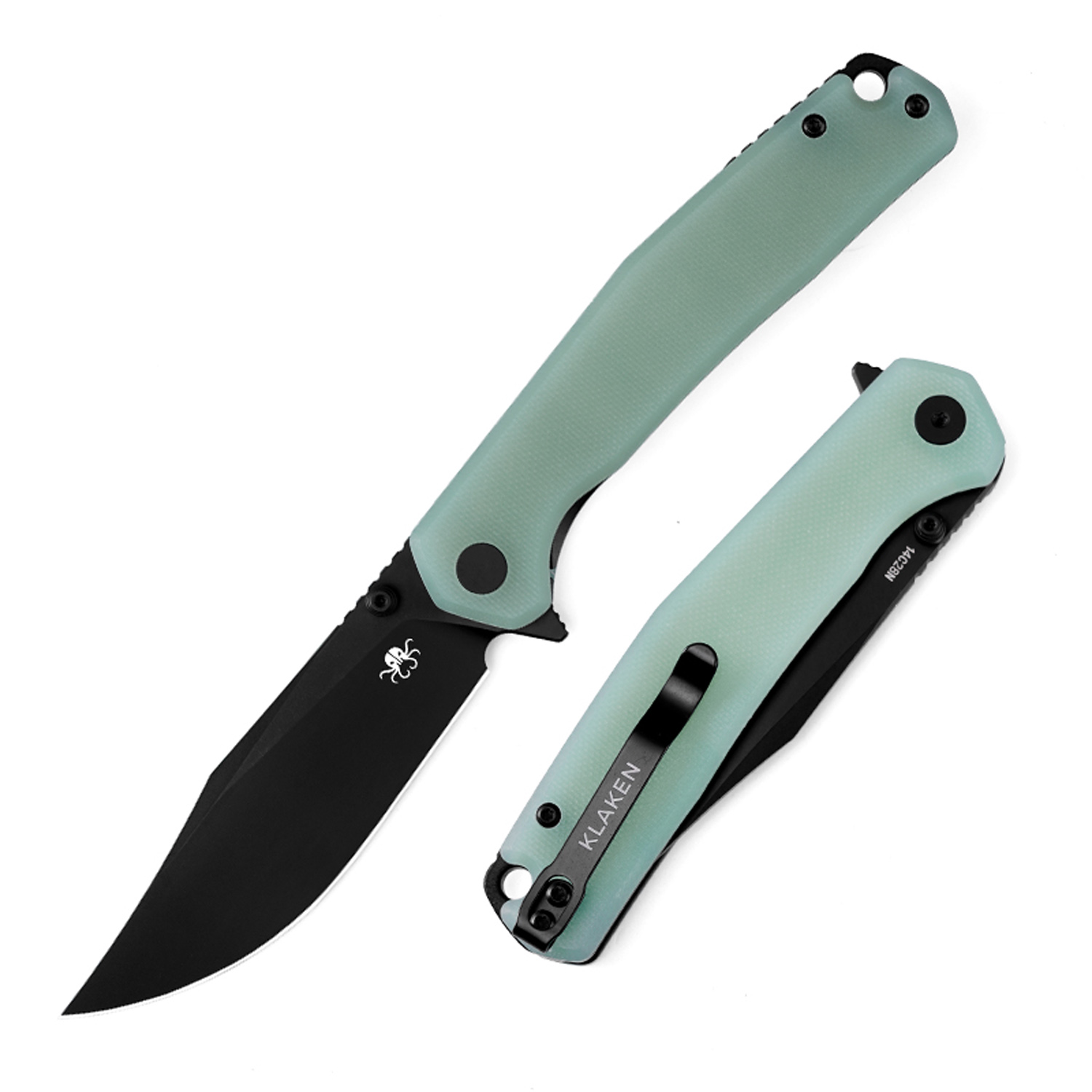 Klaken Knives - J335-JD-BK - The Lancet - Folding Knife - 14C28N Coated Clip Point - G10 - Jade - Image 4