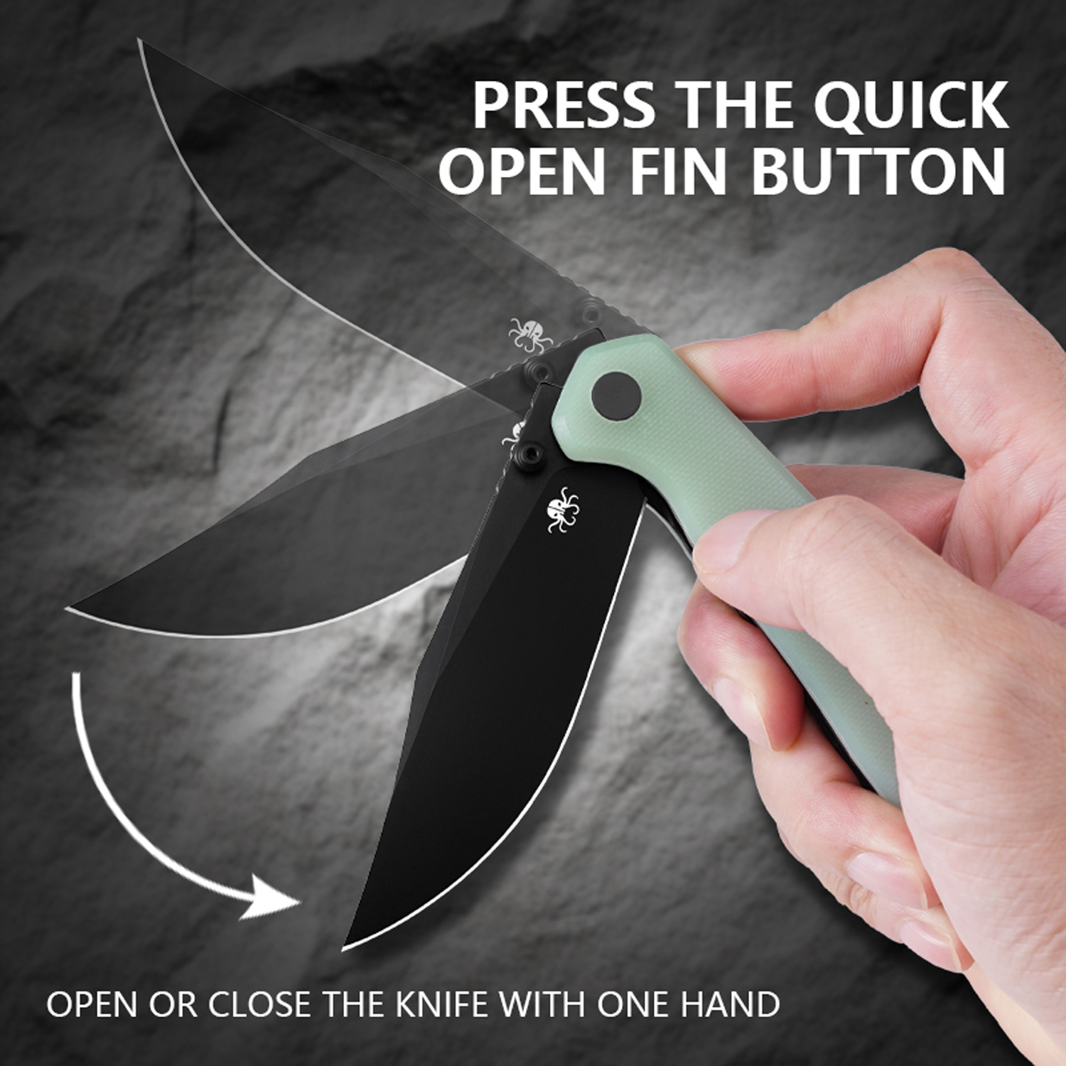 Klaken Knives - J335-JD-BK - The Lancet - Folding Knife - 14C28N Coated Clip Point - G10 - Jade - Image 3