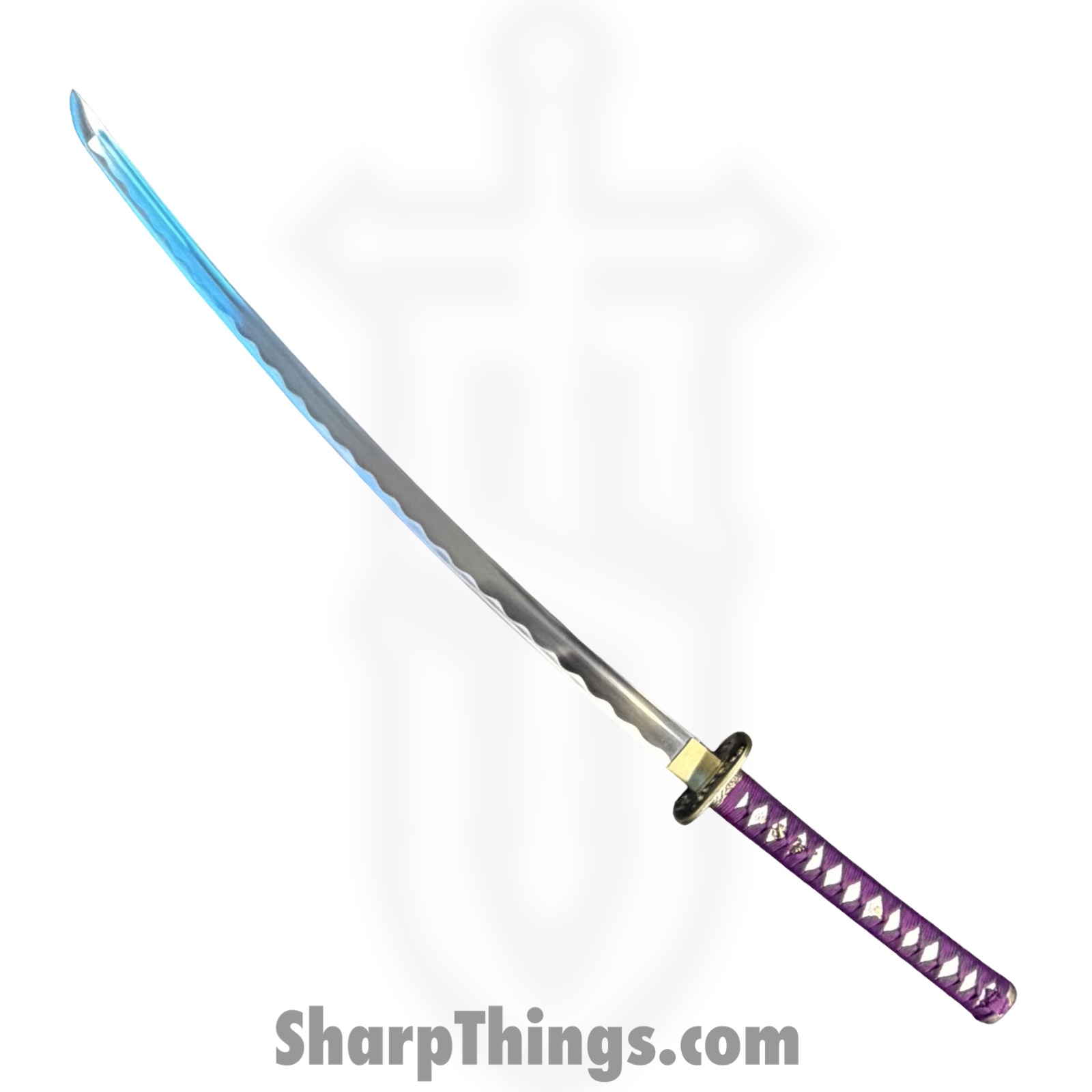 Onikiri - KON47 - 41in Handmade Lotus Katana - Fixed Blade Knife - 1045 HC Satin - Cord Wrapped - Purple - Image 2