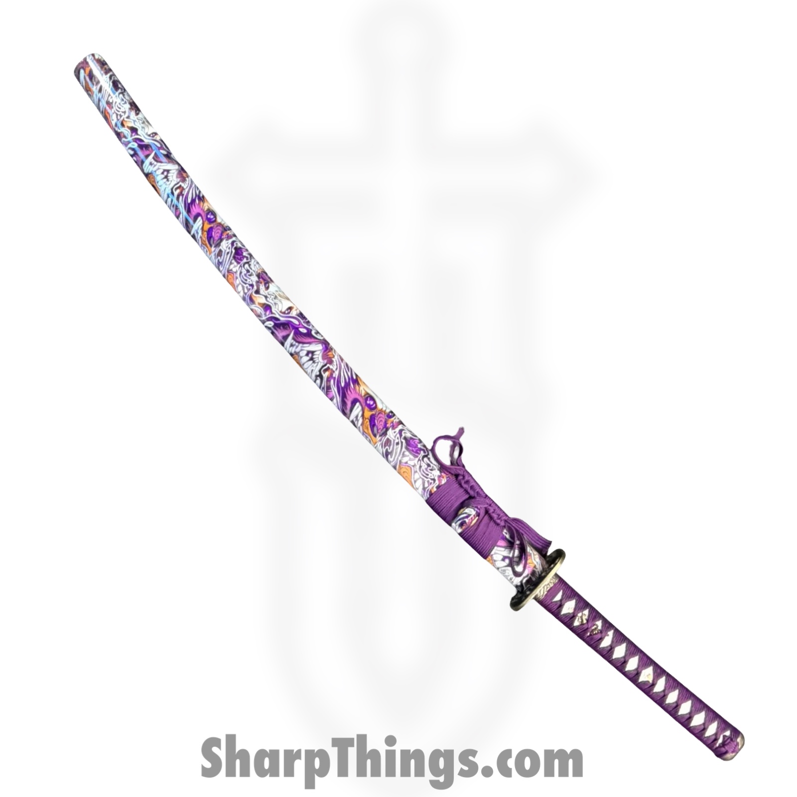 Onikiri - KON47 - 41in Handmade Lotus Katana - Fixed Blade Knife - 1045 HC Satin - Cord Wrapped - Purple - Image 5