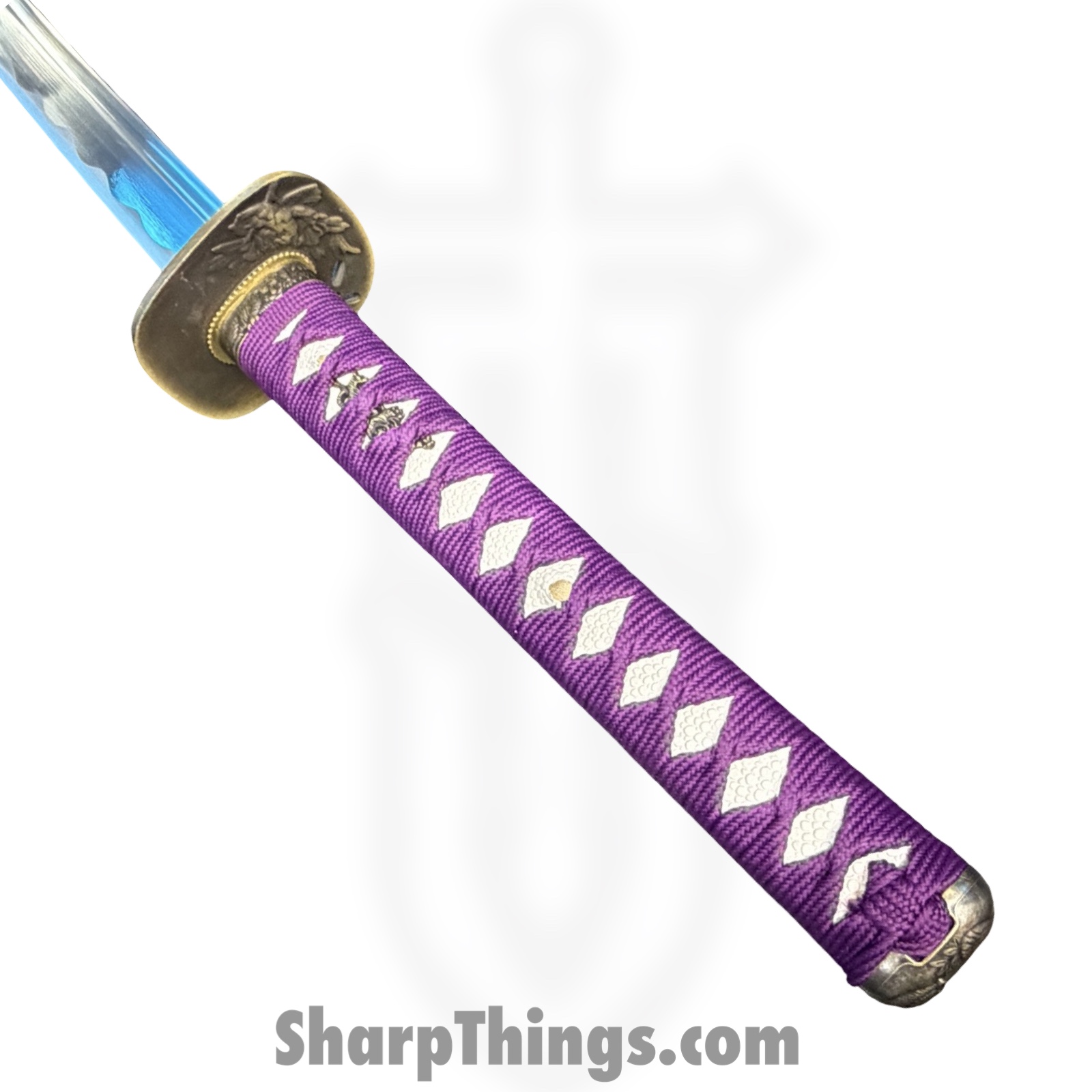 Onikiri - KON47 - 41in Handmade Lotus Katana - Fixed Blade Knife - 1045 HC Satin - Cord Wrapped - Purple - Image 4