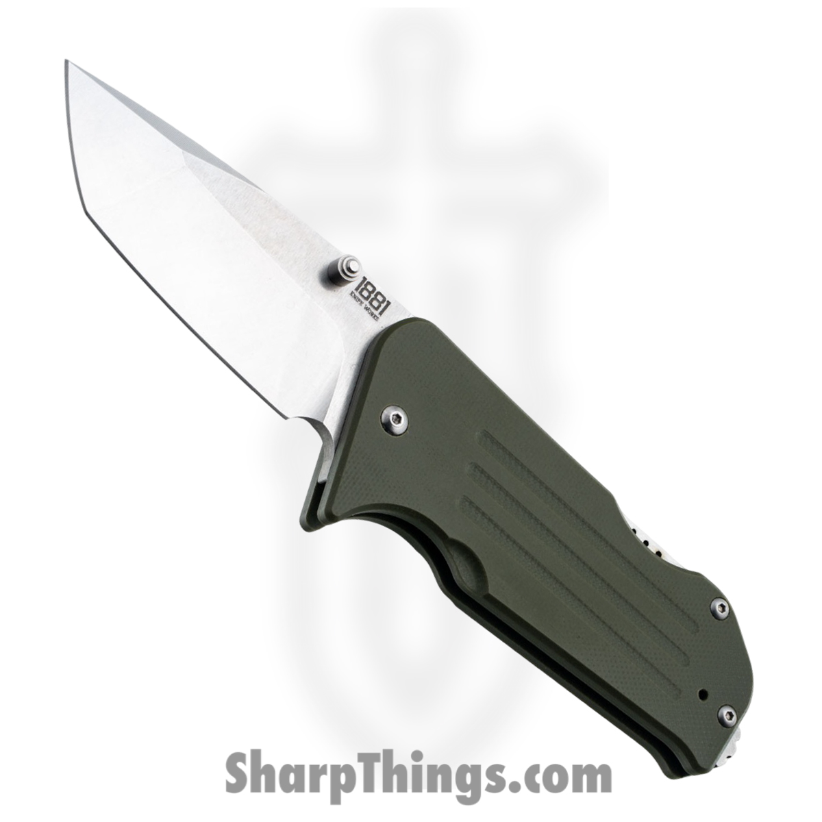 1881 Knife Works - MMS008 - Broadway - Folding Knife - S45VN Tumbled Tanto - G10 - OD Green
