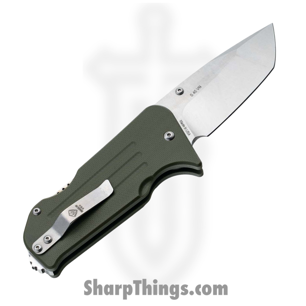 1881 Knife Works - MMS008 - Broadway - Folding Knife - S45VN Tumbled Tanto - G10 - OD Green - Image 2