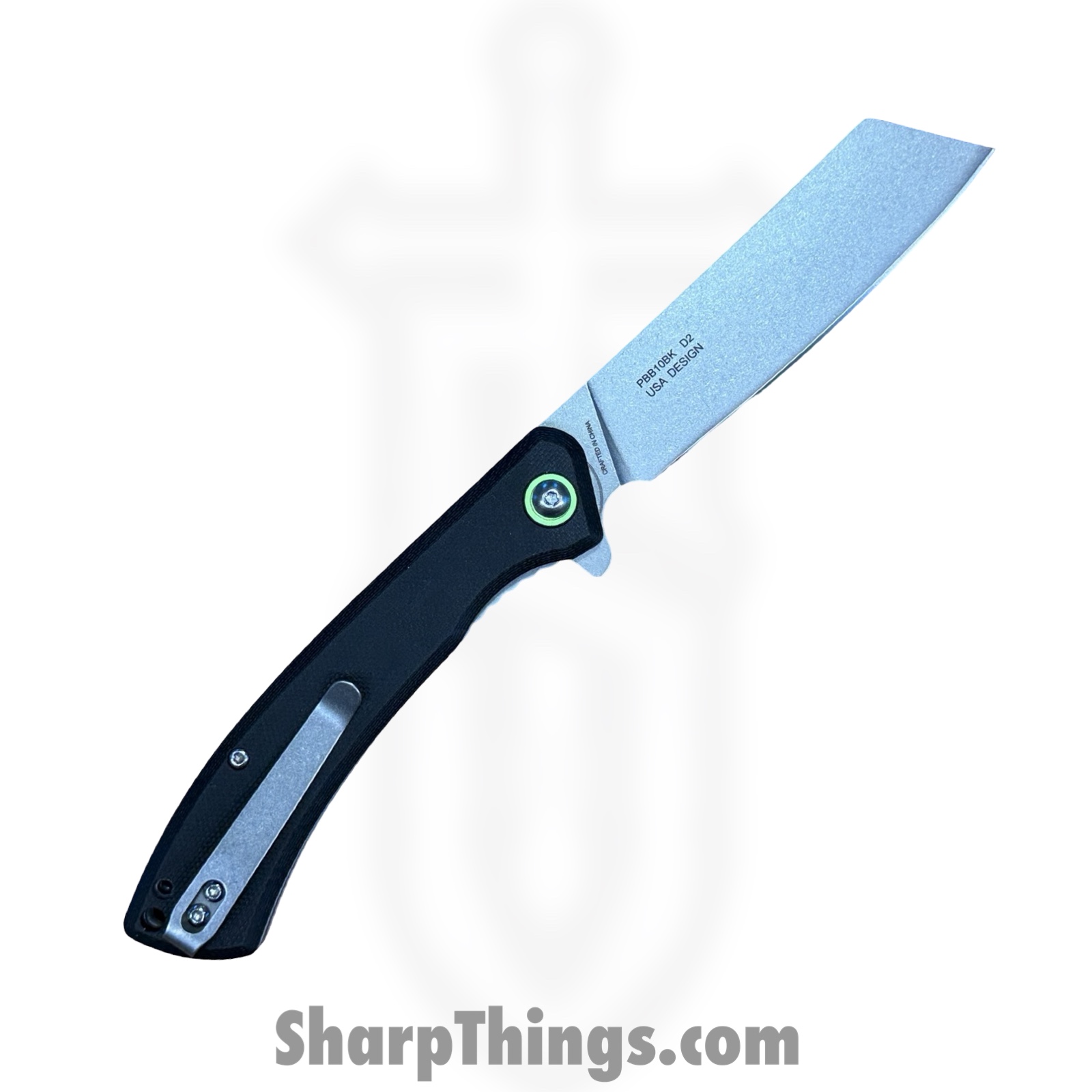 Buckshot Knives - PBB10BK - Model 10 - Folding Knife - D2 Stonewash Cleaver - G10 - Black - Image 2