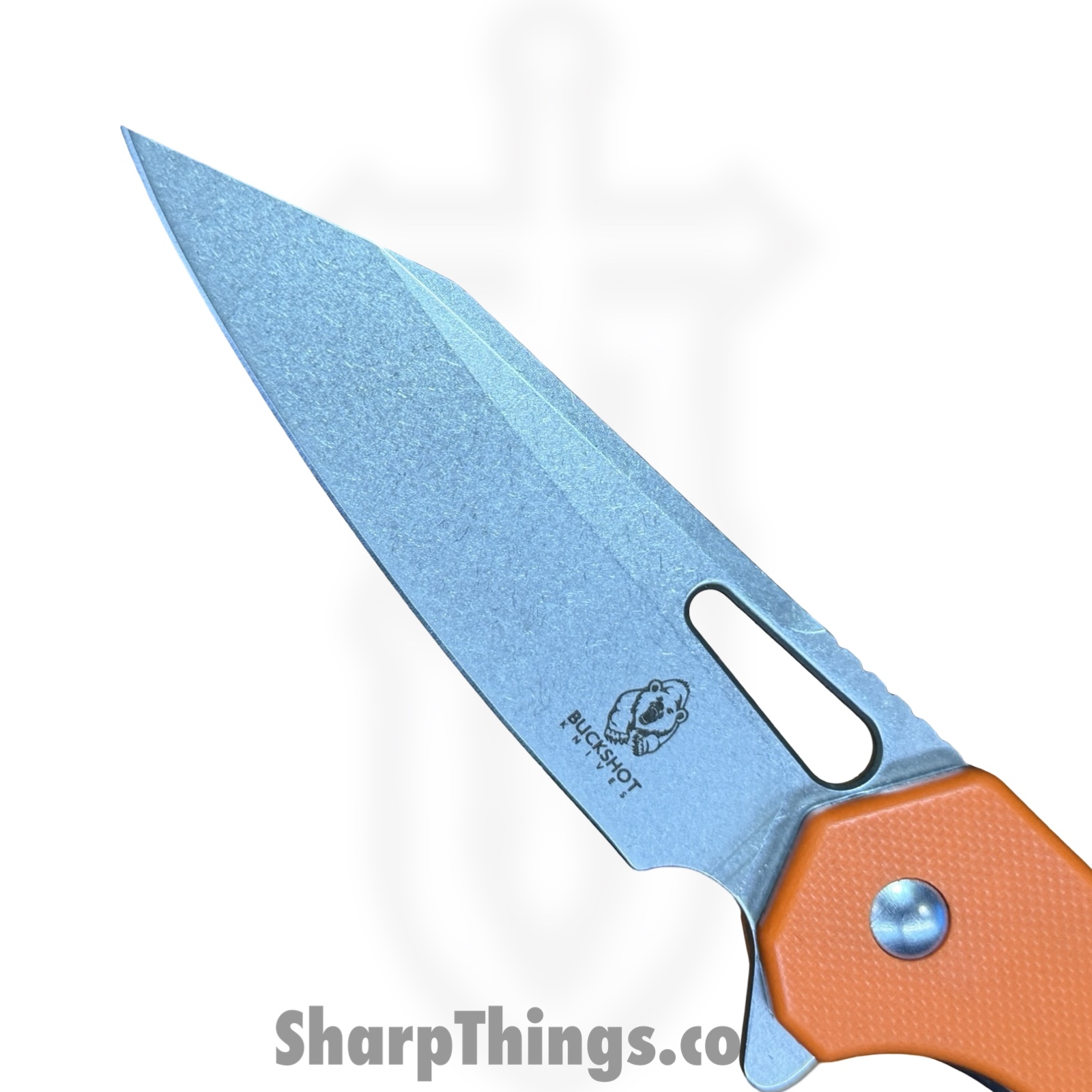 Buckshot Knives - PBB26OR - Model 26 - Folding Knife - D2 Stonewash Wharncliffe - G10 - Orange - Image 7