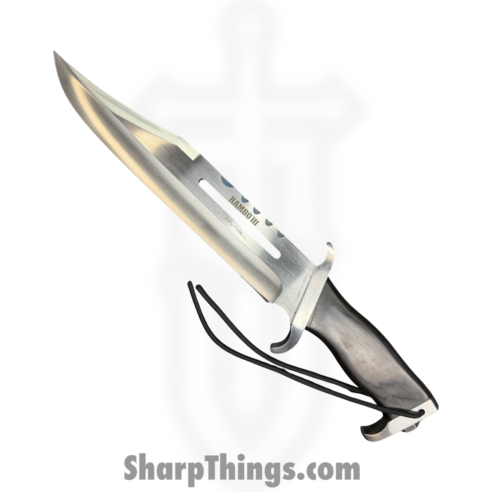 Rambo Knives - RB9297 - Rambo III Stallone Signature - Fixed Blade Knife - Stainless Satin Bowie - Laminated Wood - Brown