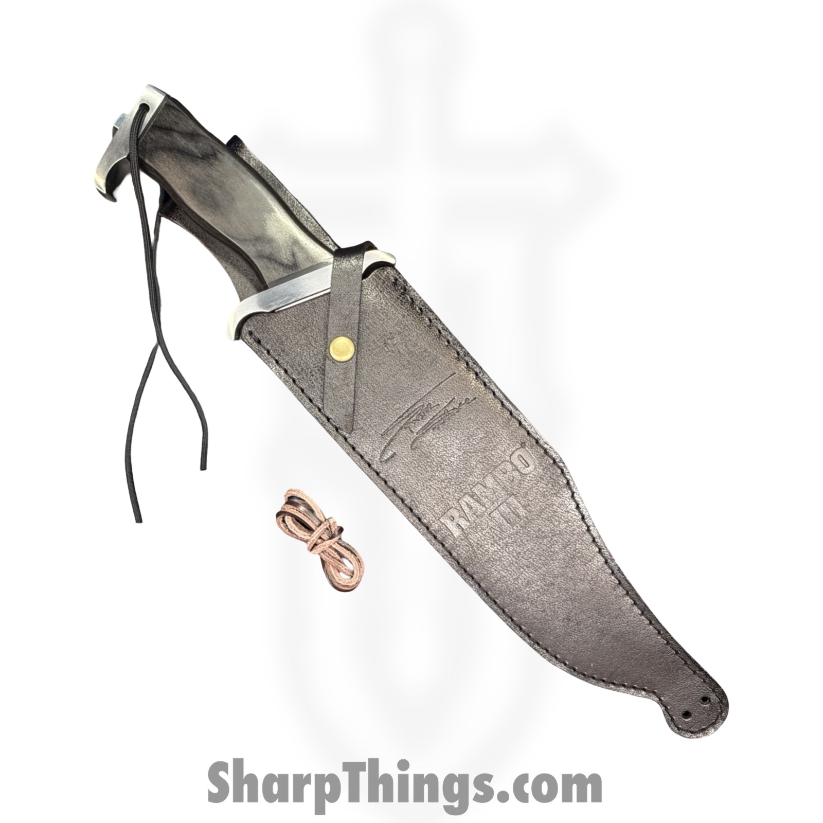 Rambo Knives - RB9297 - Rambo III Stallone Signature - Fixed Blade Knife - Stainless Satin Bowie - Laminated Wood - Brown - Image 4