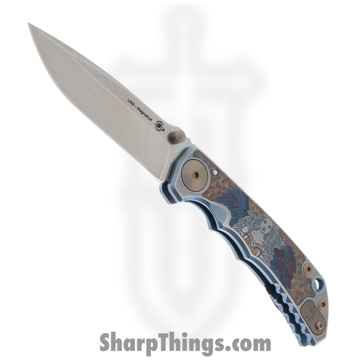 Spartan Blades - SF5ANGL - Harsey Custom - Folding Knife - CPM MagnaCut Stonewash Drop Point - Titanium - Angel