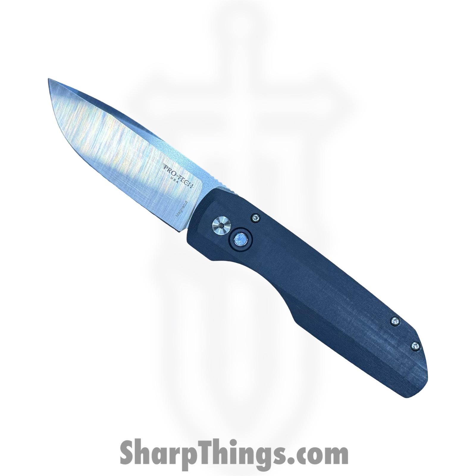 ProTech - VERO1210-LTD BLUE LINEN MIC - Vero Synapse Design - Automatic Knife - CPM MagnaCut Satin Drop Point - Linen Micarta - Blue