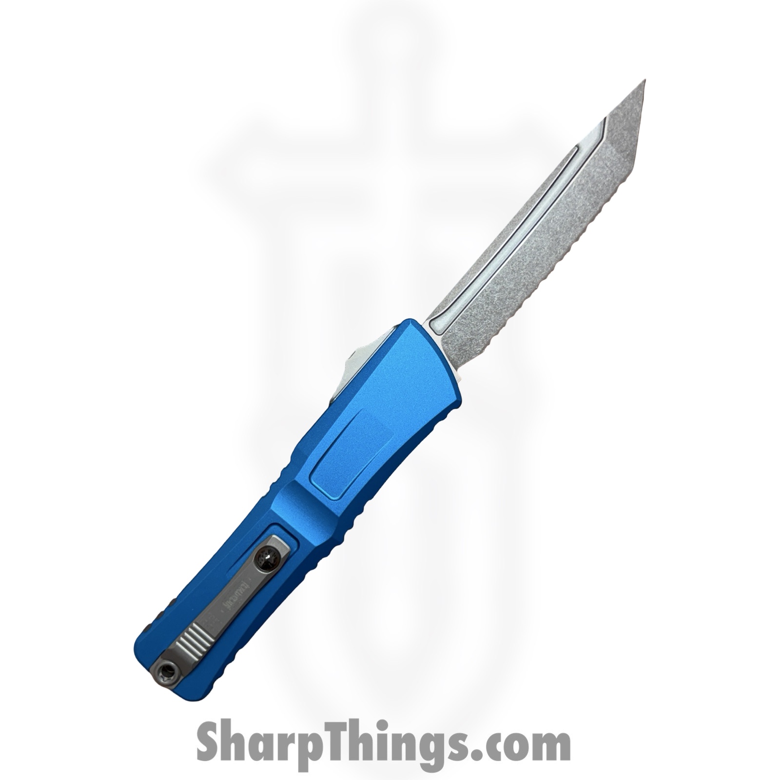 Microtech - 1144-12BL - Combat Troodon Gen III - OTF Auto - M390MK Stonewash T/E F/S - 6061-T6 Aluminum - Blue - Image 2
