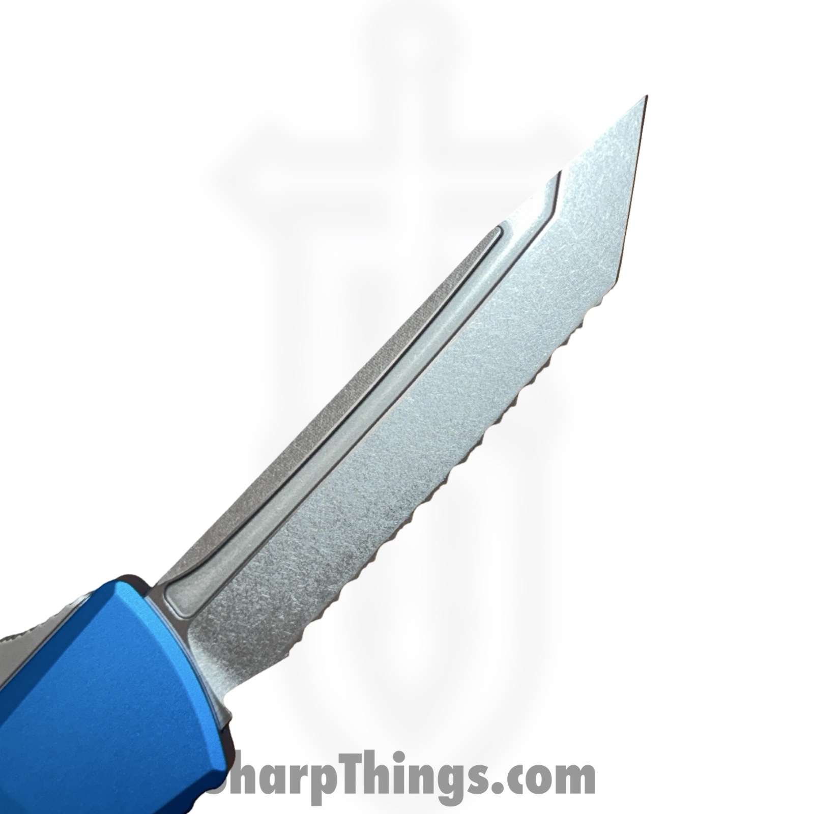 Microtech - 1144-12BL - Combat Troodon Gen III - OTF Auto - M390MK Stonewash T/E F/S - 6061-T6 Aluminum - Blue - Image 7