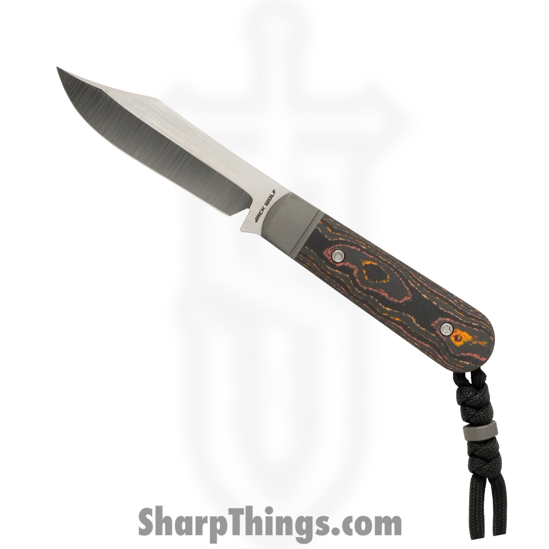 Jack Wolf Knives - BACKW-FX-01-CC-SUN-ORA - Backwoods FIXedc - Fixed Blade Knife - S90V Satin Clip Point - Camo Carbon - Sunset Orange
