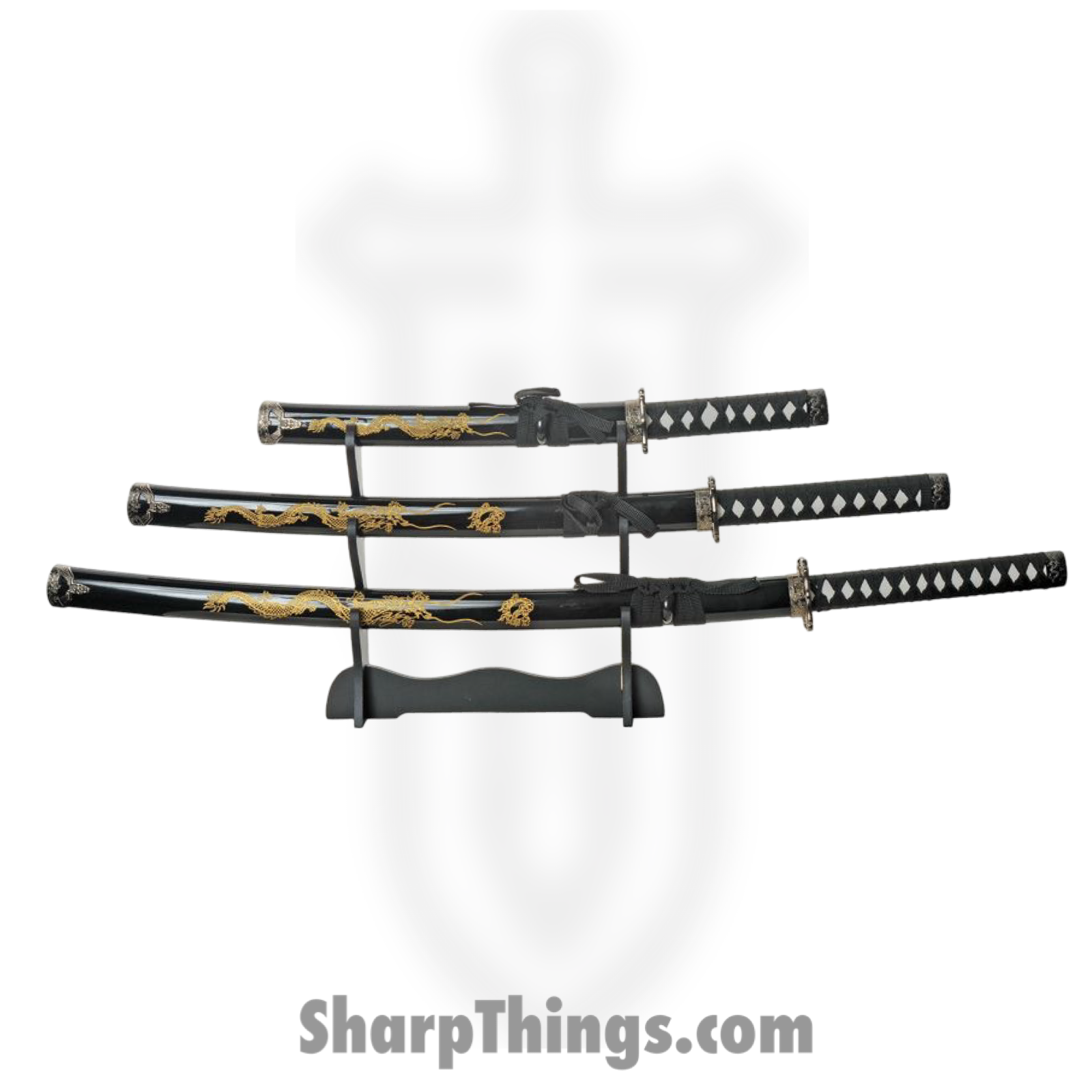 VOC - CN927029BK - Gold Dragon Samurai Set - Fixed Blade Knife - Carbon Steel Satin Multi - Cord Wrapped - Black