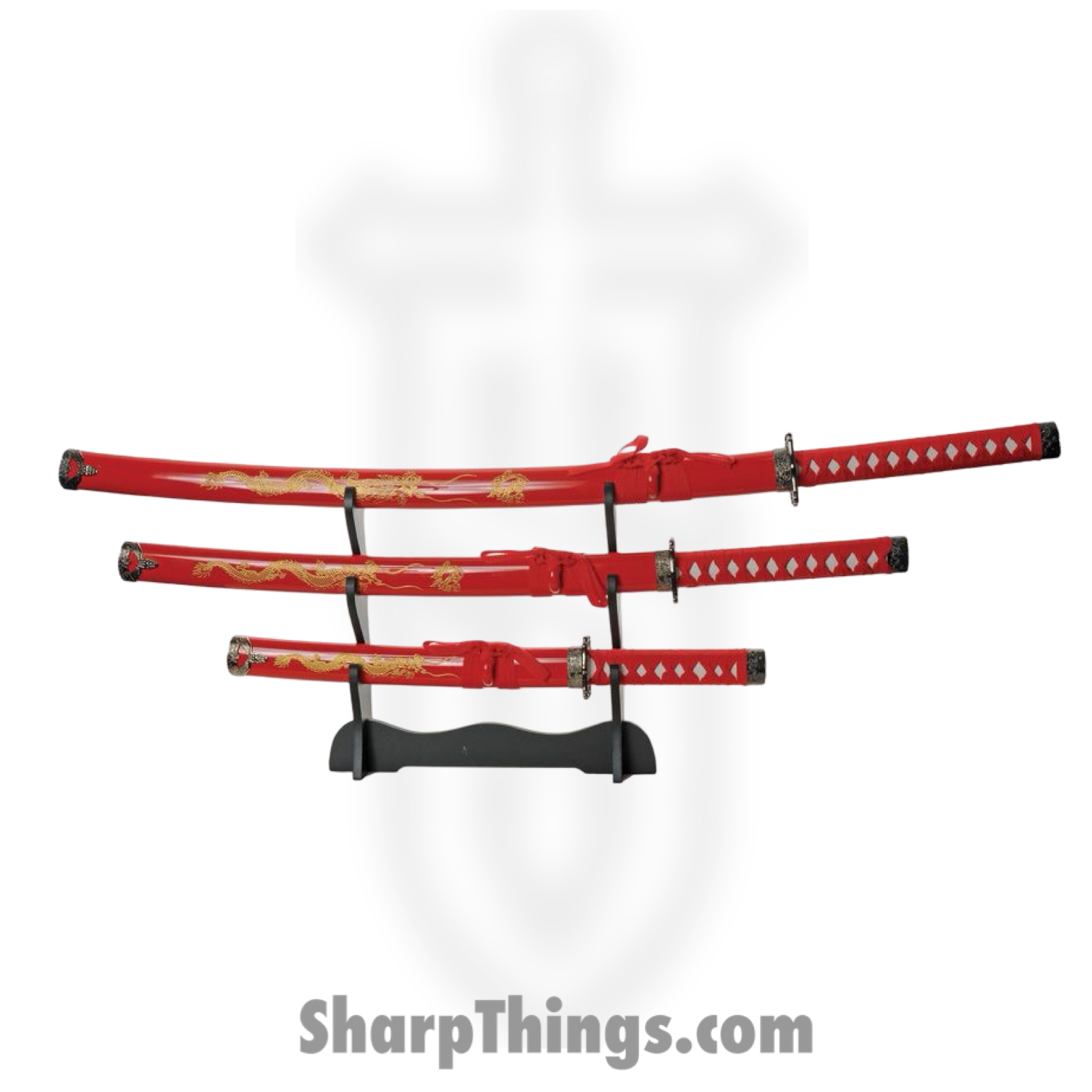 VOC - CN927029RD - Gold Dragon Samurai Set - Fixed Blade Knife - Carbon Steel Satin Multi - Cord Wrapped - Red
