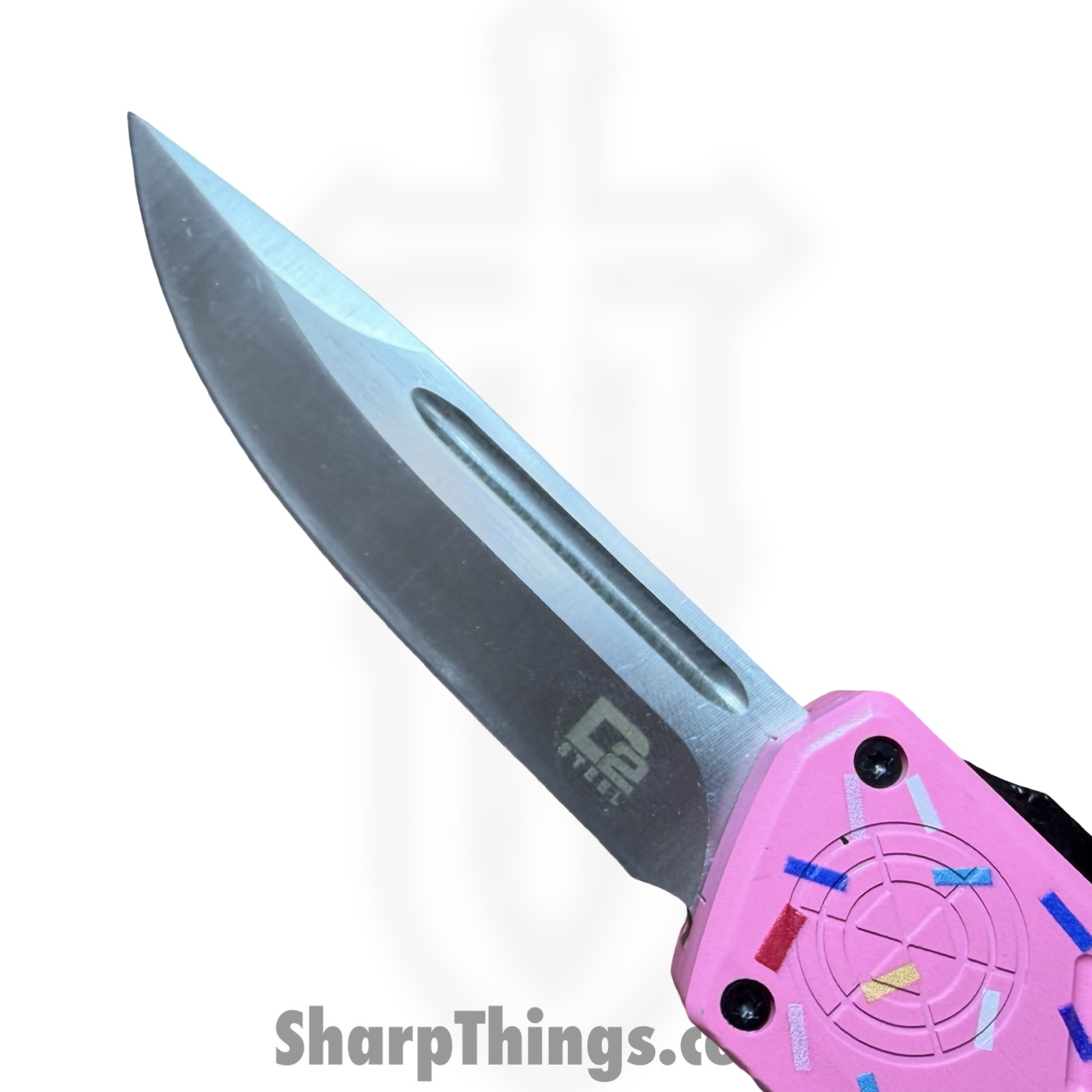 Atomic Knives - DT01SPD-DPSA - UltraLite ATOMIC - OTF Auto - D2 Satin Drop Point - Aluminum - Pk Donut - Image 6