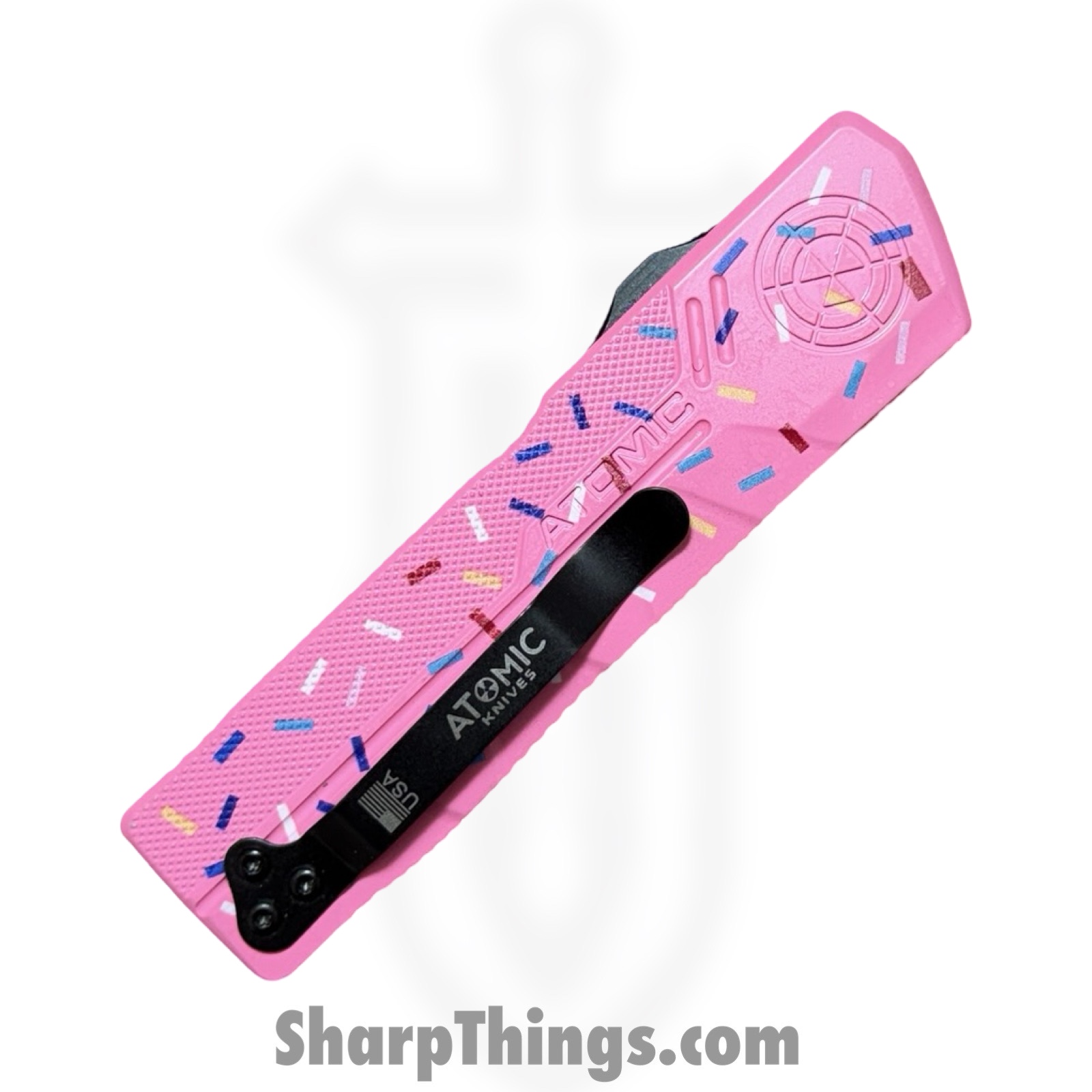 Atomic Knives - DT01SPD-DPSA - UltraLite ATOMIC - OTF Auto - D2 Satin Drop Point - Aluminum - Pk Donut - Image 4