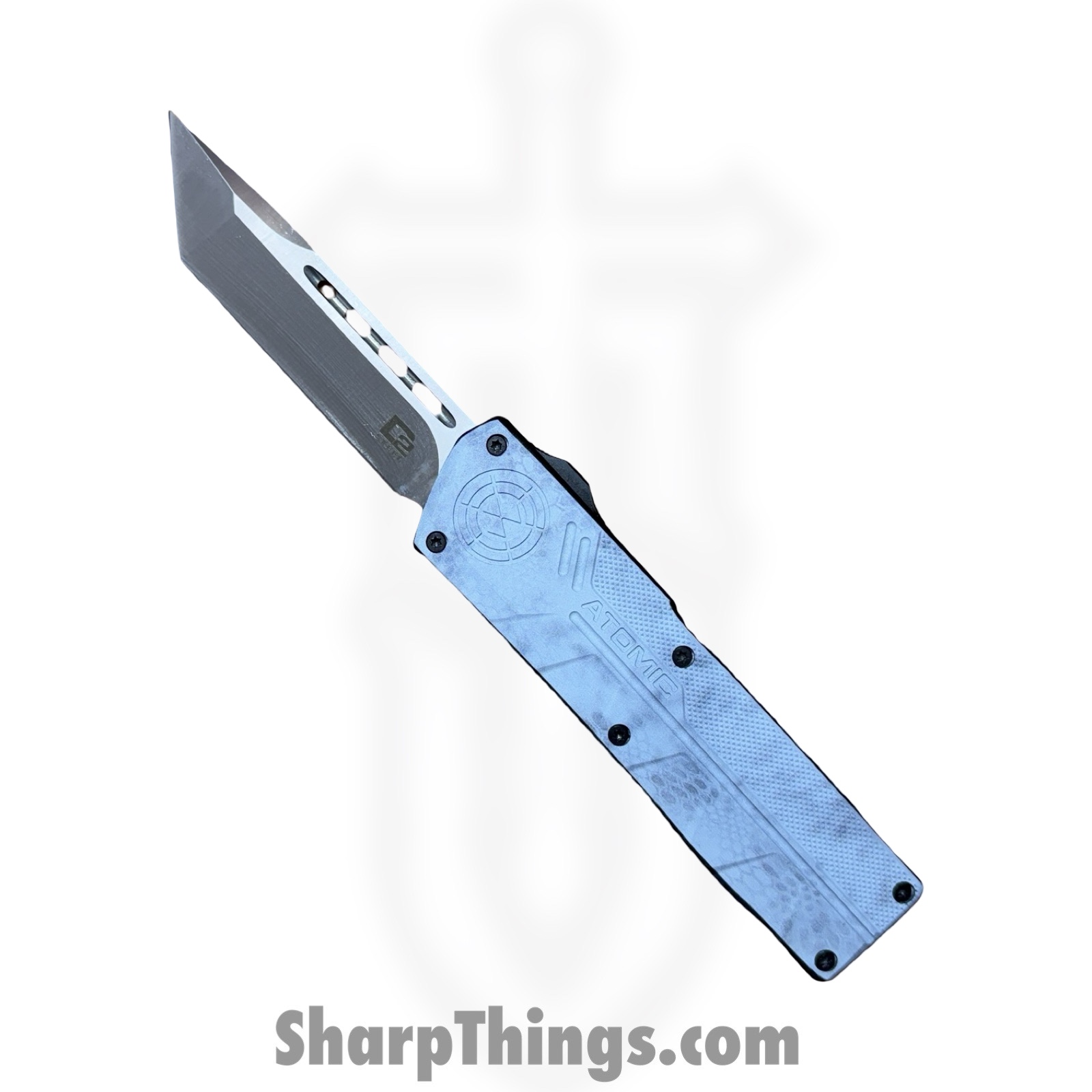 Atomic Knives - DT01SWC-TNSA - UltraLite ATOMIC - OTF Auto - D2 Satin Tanto - Aluminum - White Camo