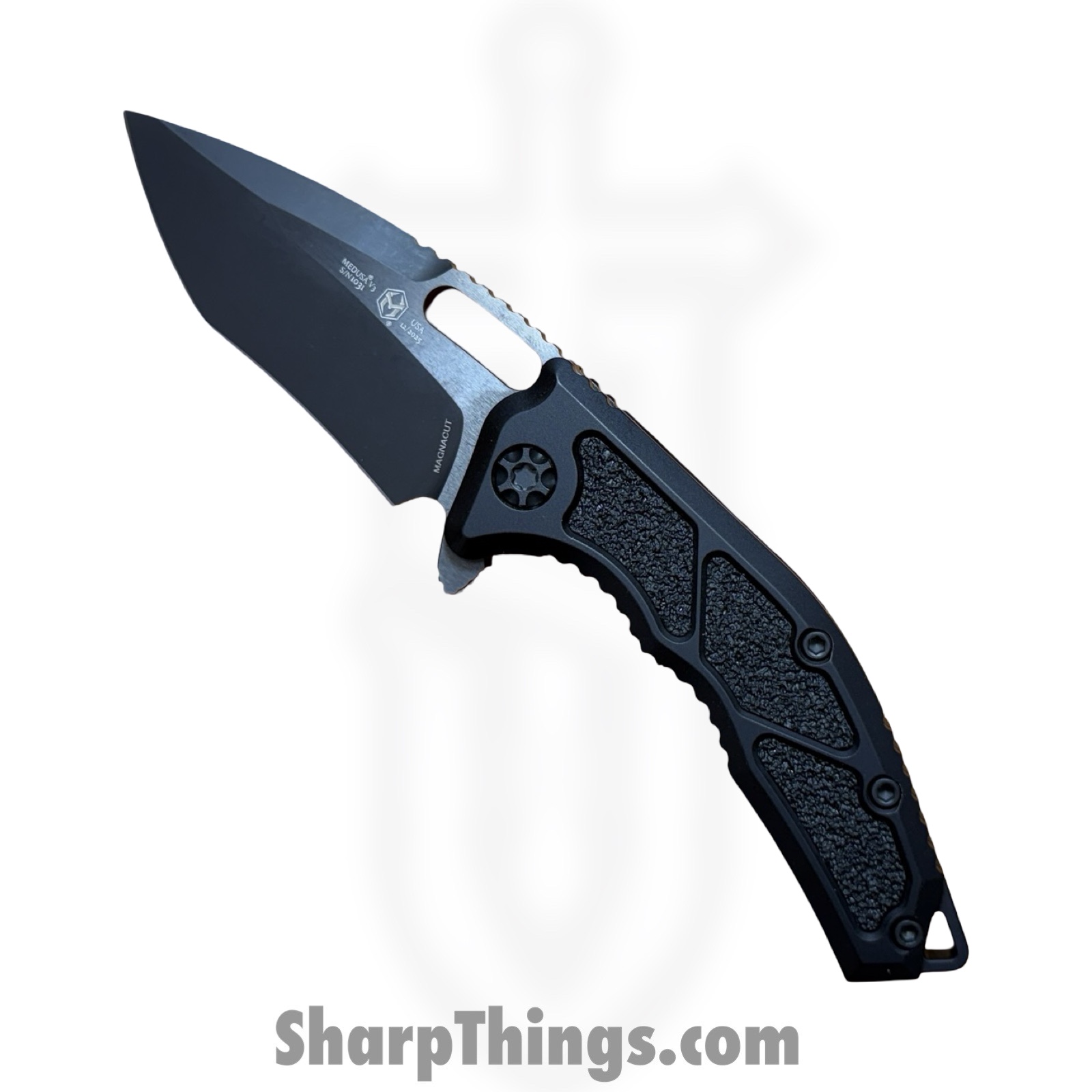 Heretic Knives - H010-6A-T - Medusa Manual - Folding Knife - CPM MagnaCut DLC Recurve - Aluminum - Black