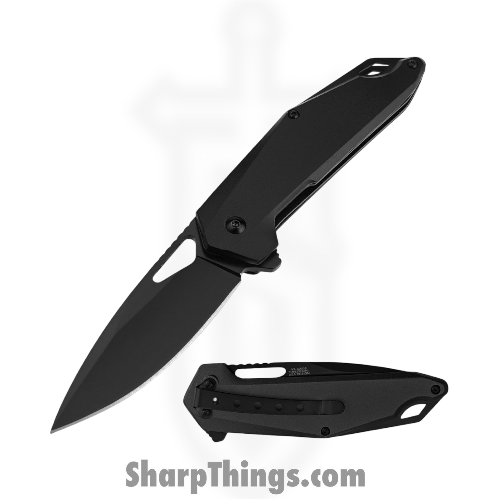 MTech - MT-A2038BK - Spring Assisted Folding Knife - Assisted Open Knife - Stainless Steel Satin Drop Point - Aluminum - Black - Image 3