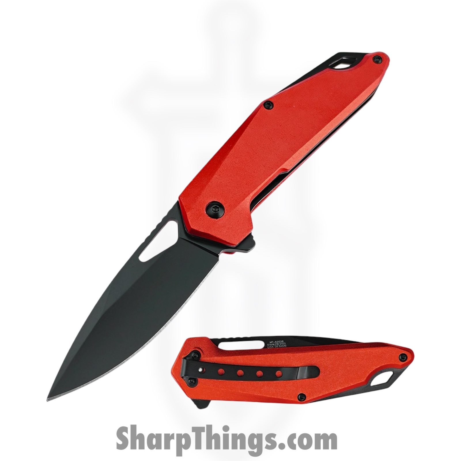 MTech - MT-A2038RD - Spring Assisted Folding Knife - Assisted Open Knife - Stainless Steel Satin Drop Point - Aluminum - Red - Image 3
