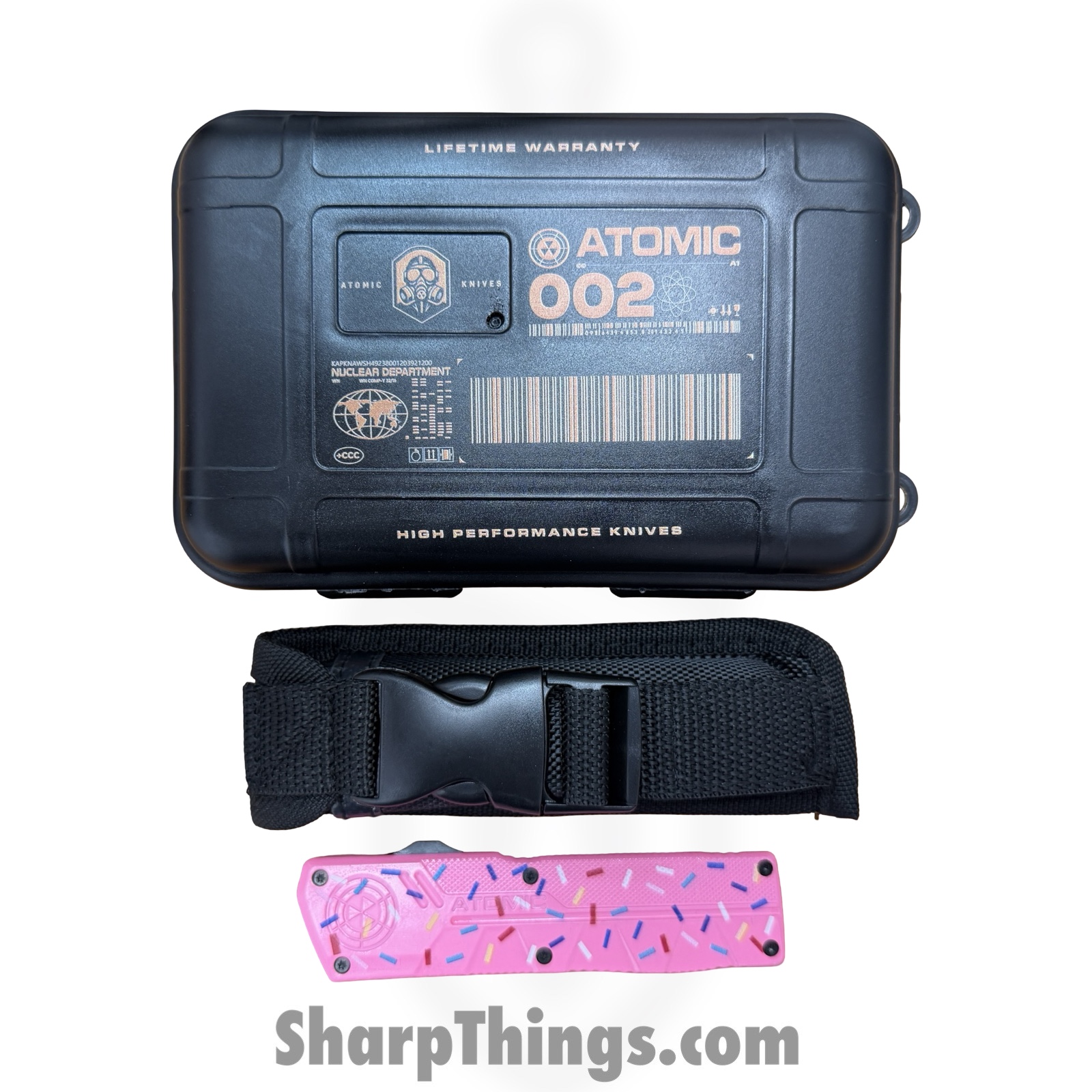 Atomic Knives - DT01SPD-DPSA - UltraLite ATOMIC - OTF Auto - D2 Satin Drop Point - Aluminum - Pk Donut - Image 9