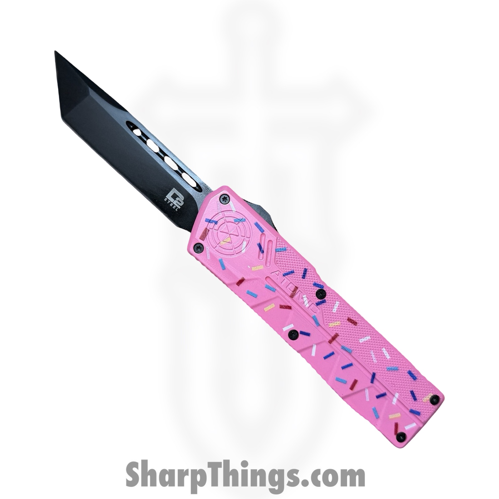 Atomic Knives - DT01SPD-TNBK - UltraLite ATOMIC - OTF Auto - D2 Coated Tanto - Aluminum - Pk Donut