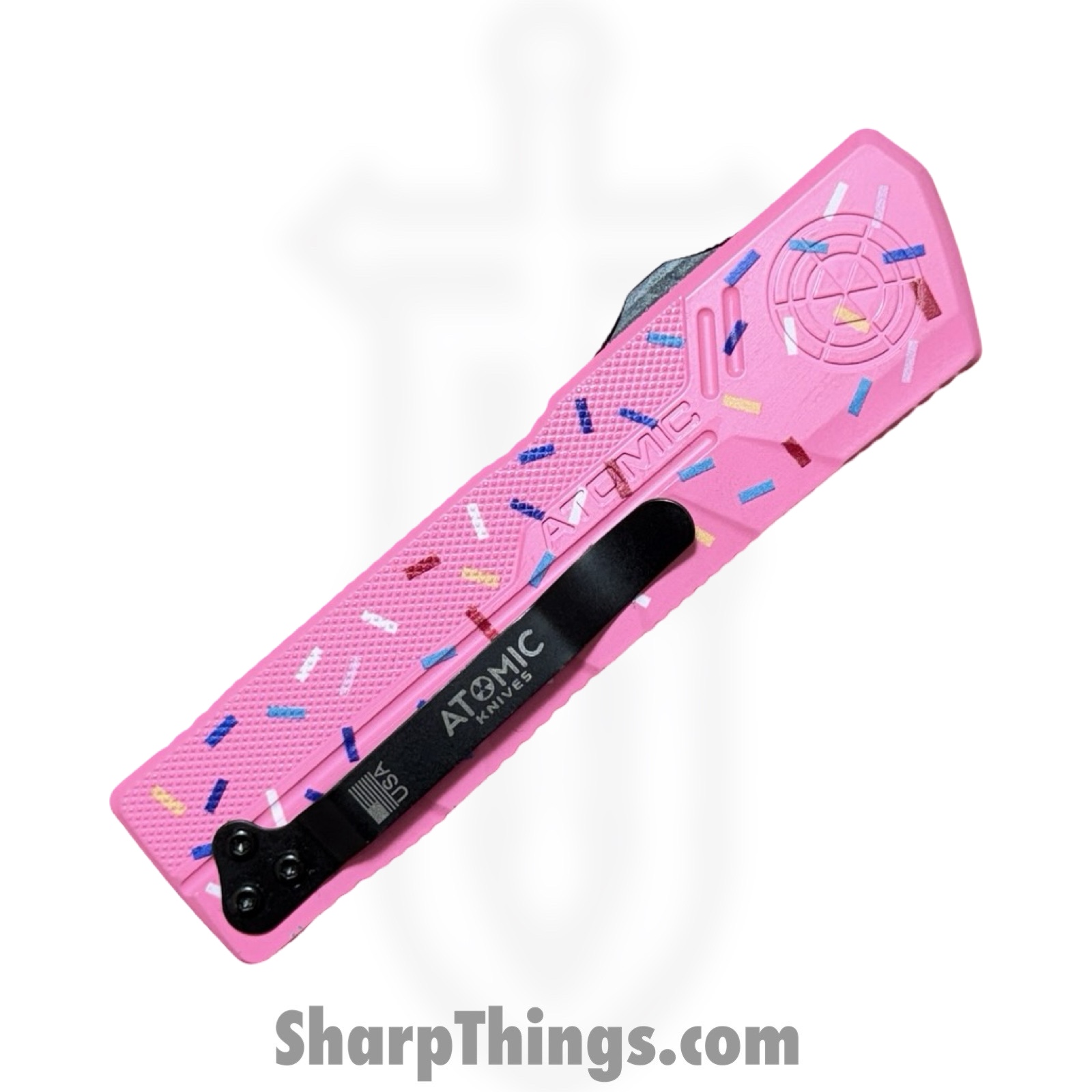 Atomic Knives - DT01SPD-TNBK - UltraLite ATOMIC - OTF Auto - D2 Coated Tanto - Aluminum - Pk Donut - Image 5
