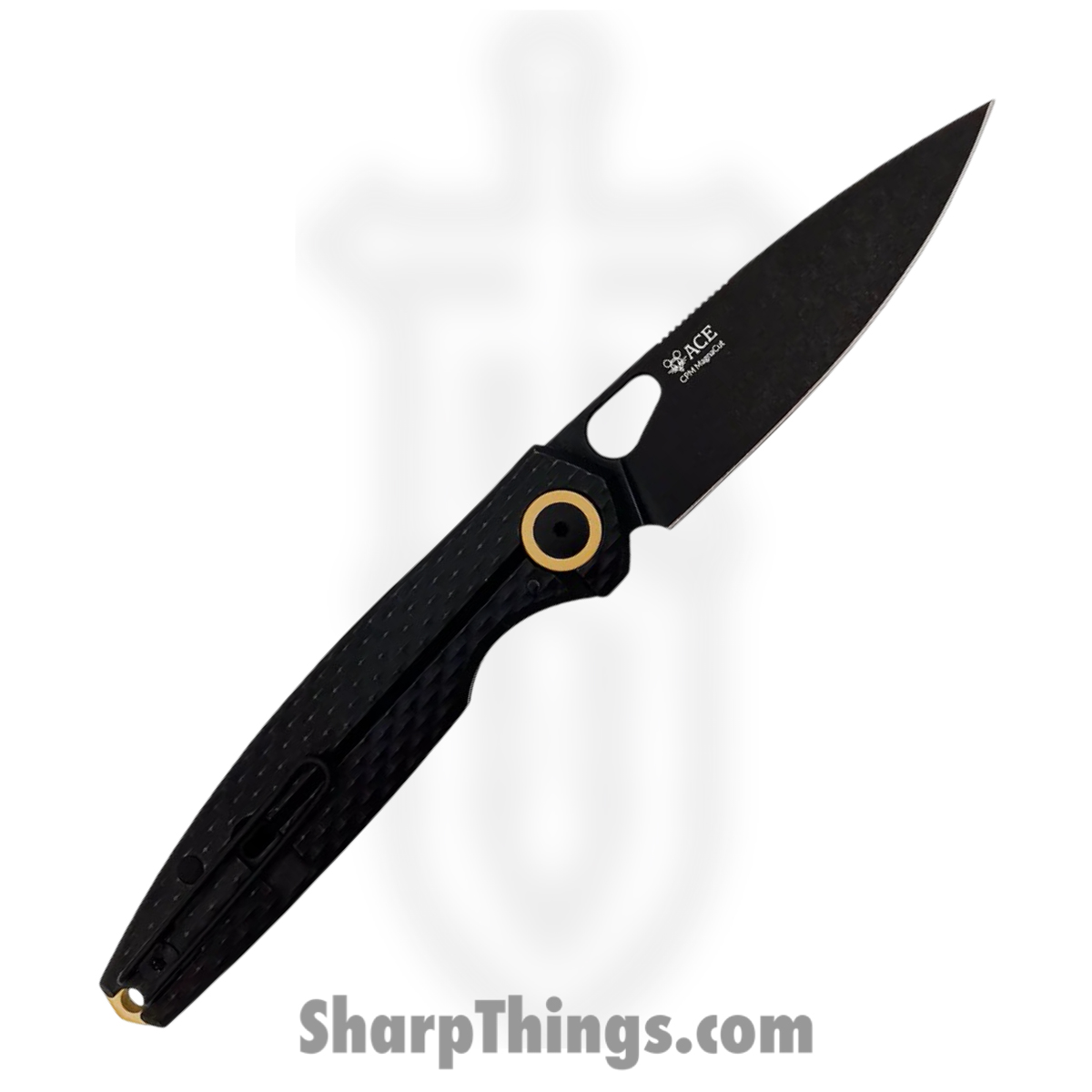 GiantMouse - REO-TITANIUM-BLACKOUT - Ace Reo - Folding Knife - CPM MagnaCut Coated Clip Point - Titanium Brass - Black - Image 2