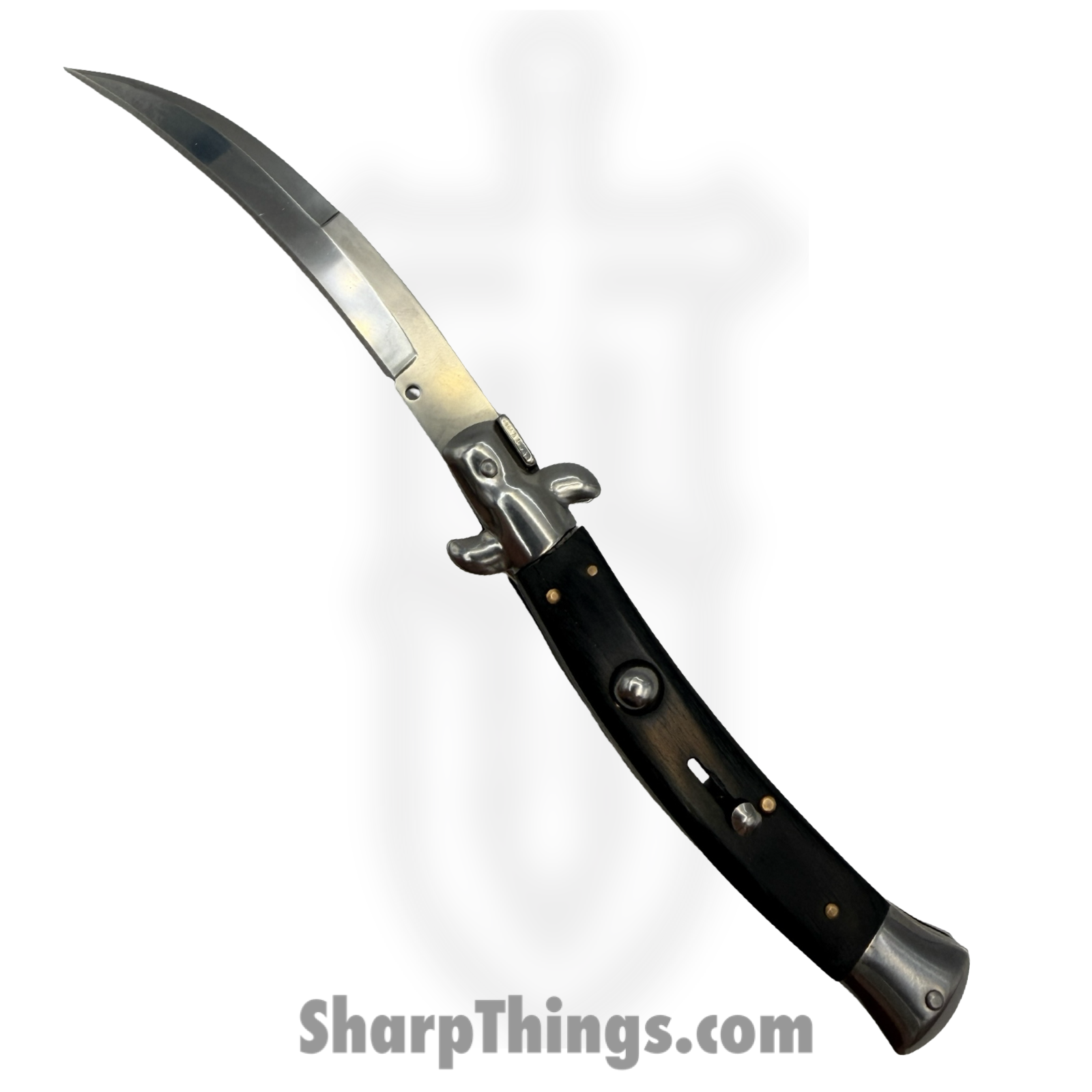 Steel River Knives - sbbol9RAPBW - Arrivato 9in Stilleto - Automatic Knife - 440C SS Satin Bayonet - African Blackwood - Blue
