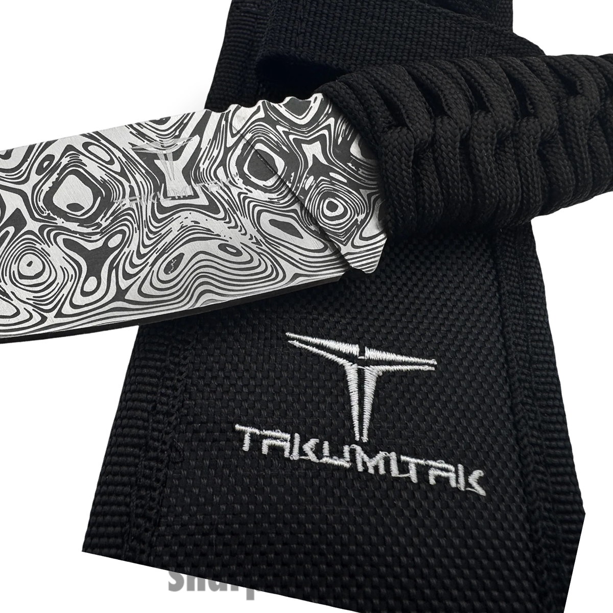 Takumitak - TKF101BK-CS - Nighthawk - Fixed Blade Knife - 3Cr13 SS Acid Etched Drop Point - Paracord Wrapped - Black - Image 4