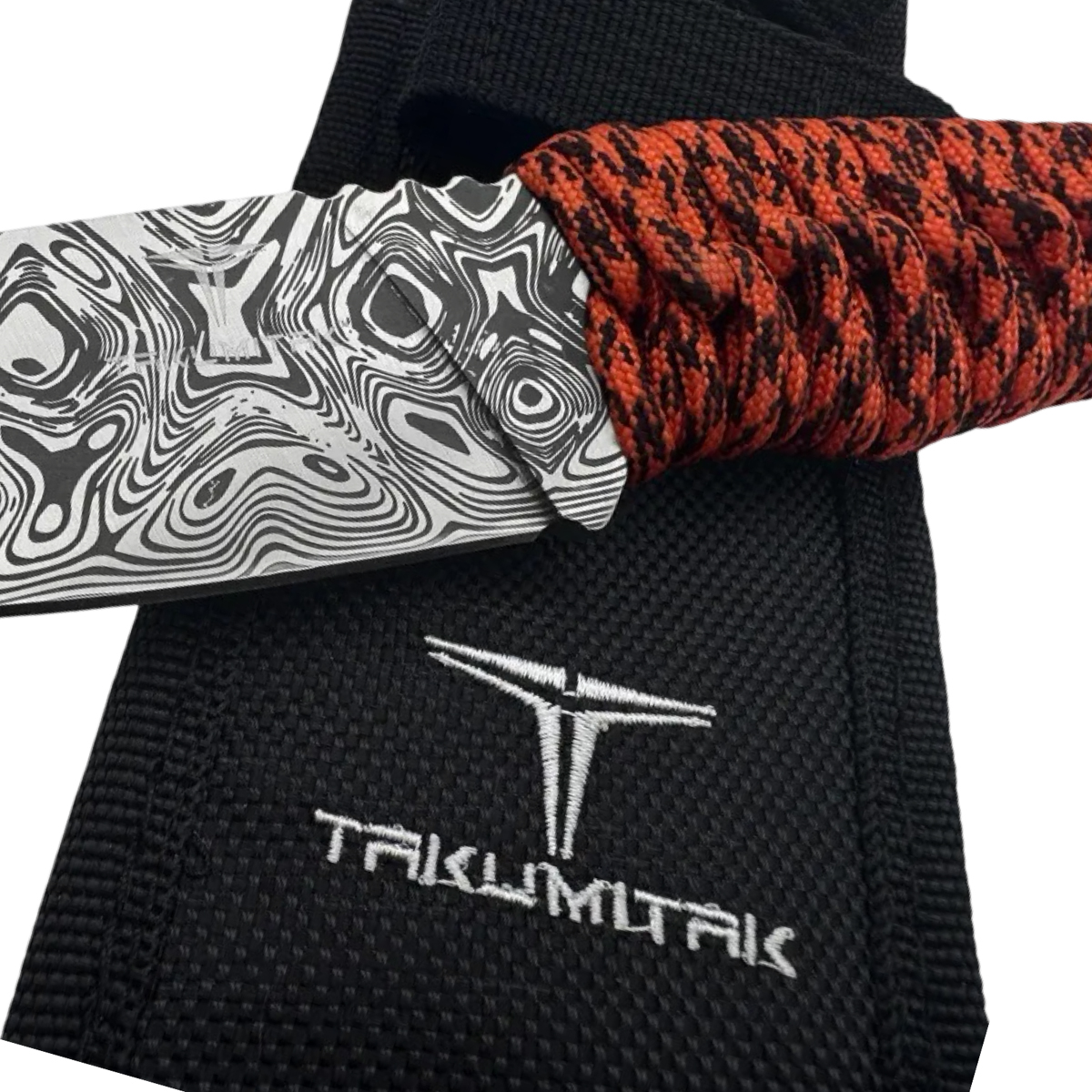 Takumitak - TKF101OR-CS - Nighthawk - Fixed Blade Knife - 3Cr13 SS Acid Etched Drop Point - Paracord Wrapped - Orange - Image 4