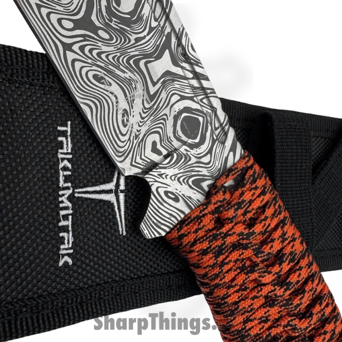 Takumitak - TKF103OR-CS - Takumi - Fixed Blade Knife - 3Cr13 SS Acid Etched Drop Point - Paracord Wrapped - Orange - Image 4