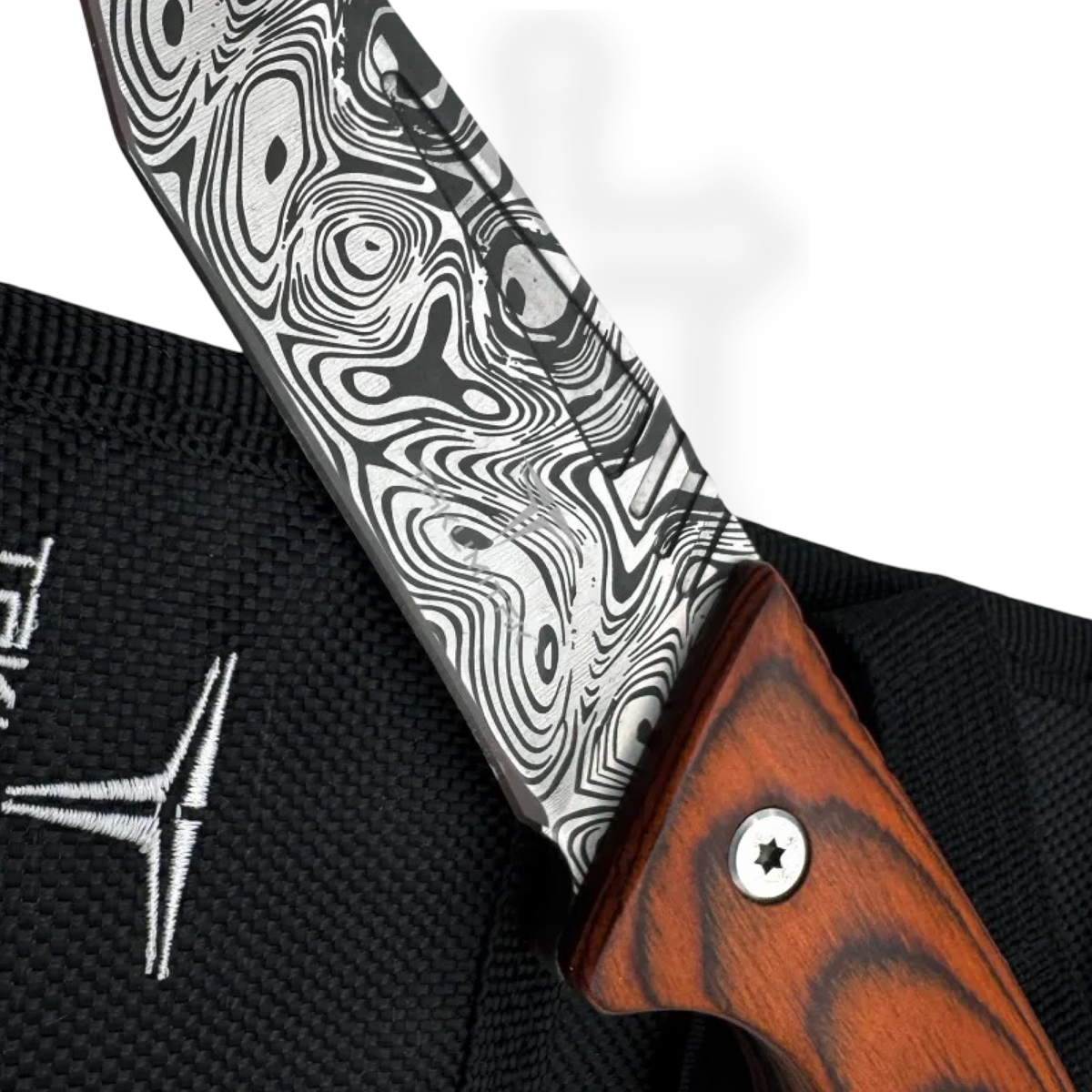 Takumitak - TKF401WD-CS - Bloodstrike - Fixed Blade Knife - 3Cr13 SS Acid Etched Tanto - Pakkawood - Brown - Image 4