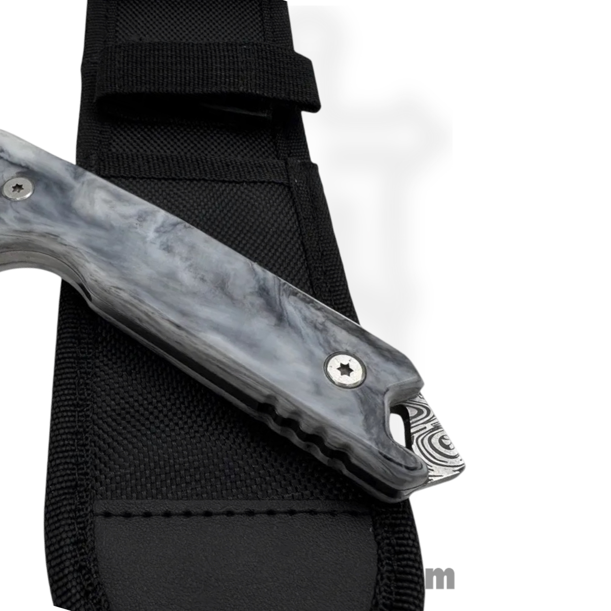 Takumitak - TKF501BK-CS - Bloodstrike - Fixed Blade Knife - 3Cr13 SS Acid Etched Tanto - Glow Resin - Black White - Image 5