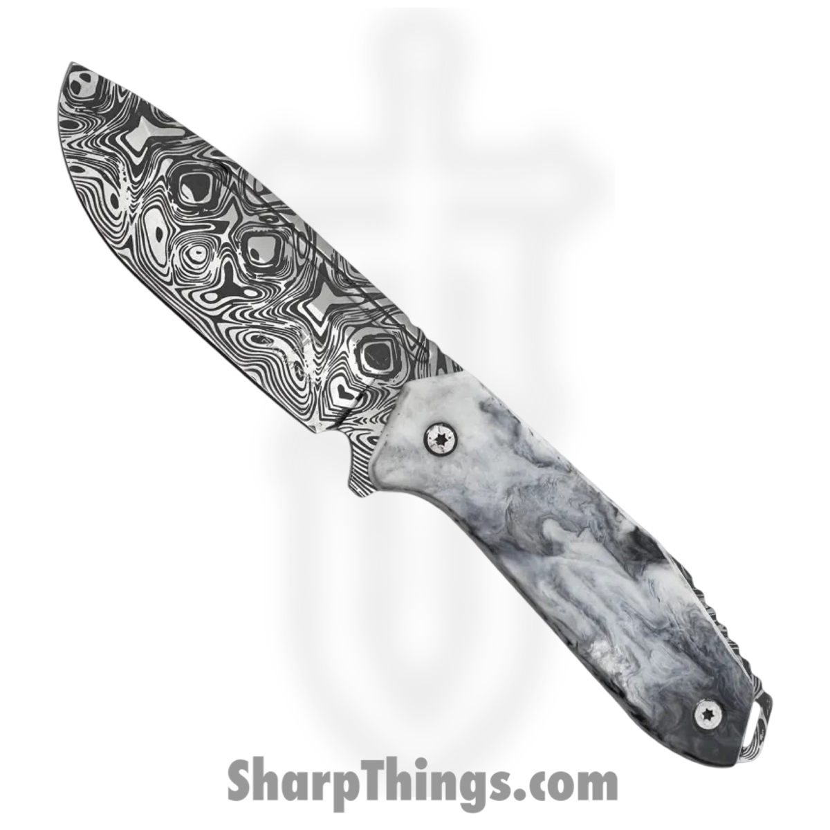 Takumitak - TKF502BK-CS - Takumi - Fixed Blade Knife - 3Cr13 SS Acid Etched Drop Point - Glow Resin - Black White