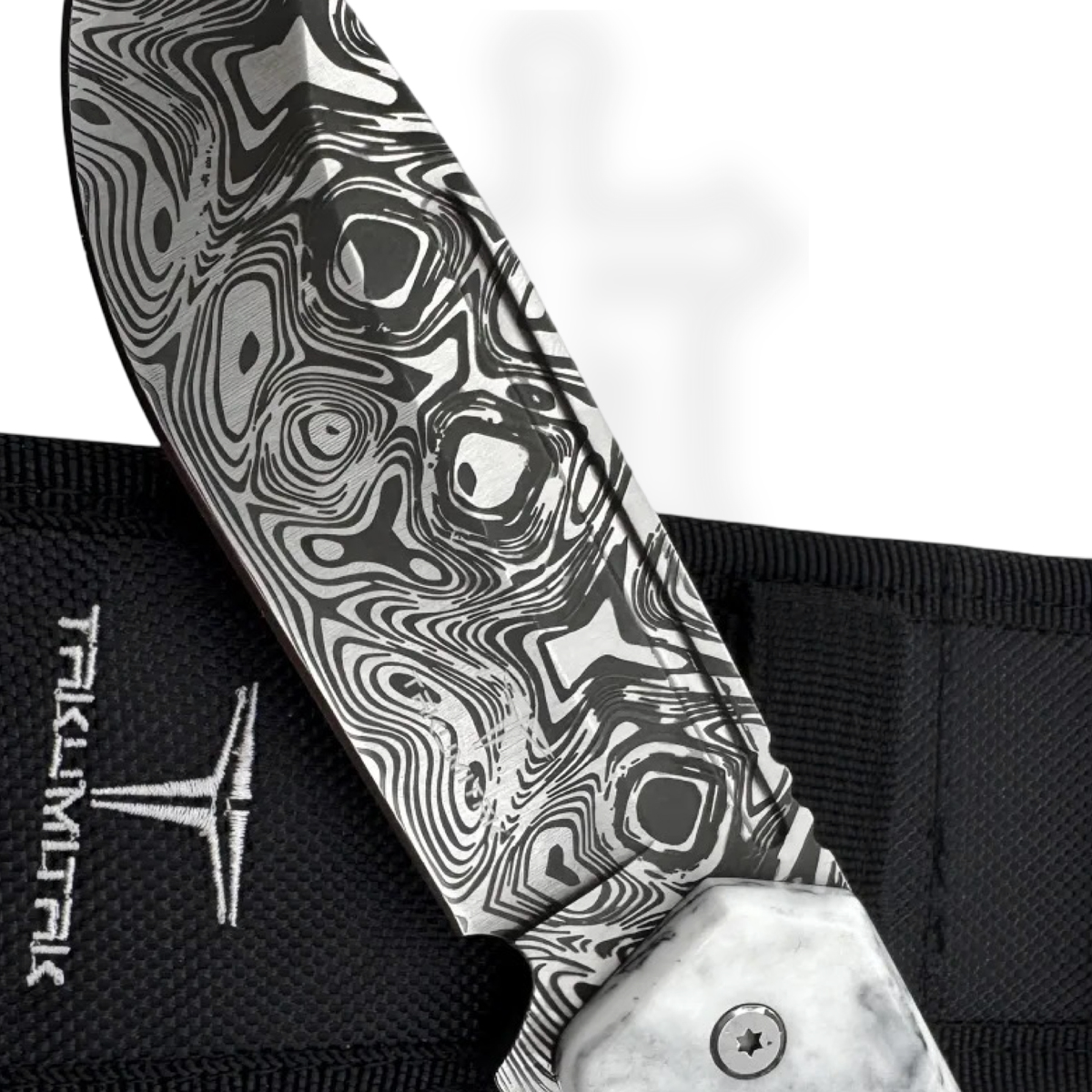 Takumitak - TKF502BK-CS - Takumi - Fixed Blade Knife - 3Cr13 SS Acid Etched Drop Point - Glow Resin - Black White - Image 4