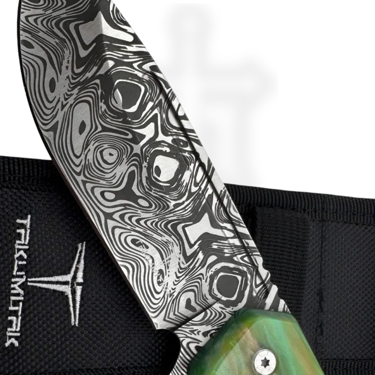 Takumitak - TKF502GN-CS - Takumi - Fixed Blade Knife - 3Cr13 SS Acid Etched Drop Point - Glow Resin - Green - Image 4