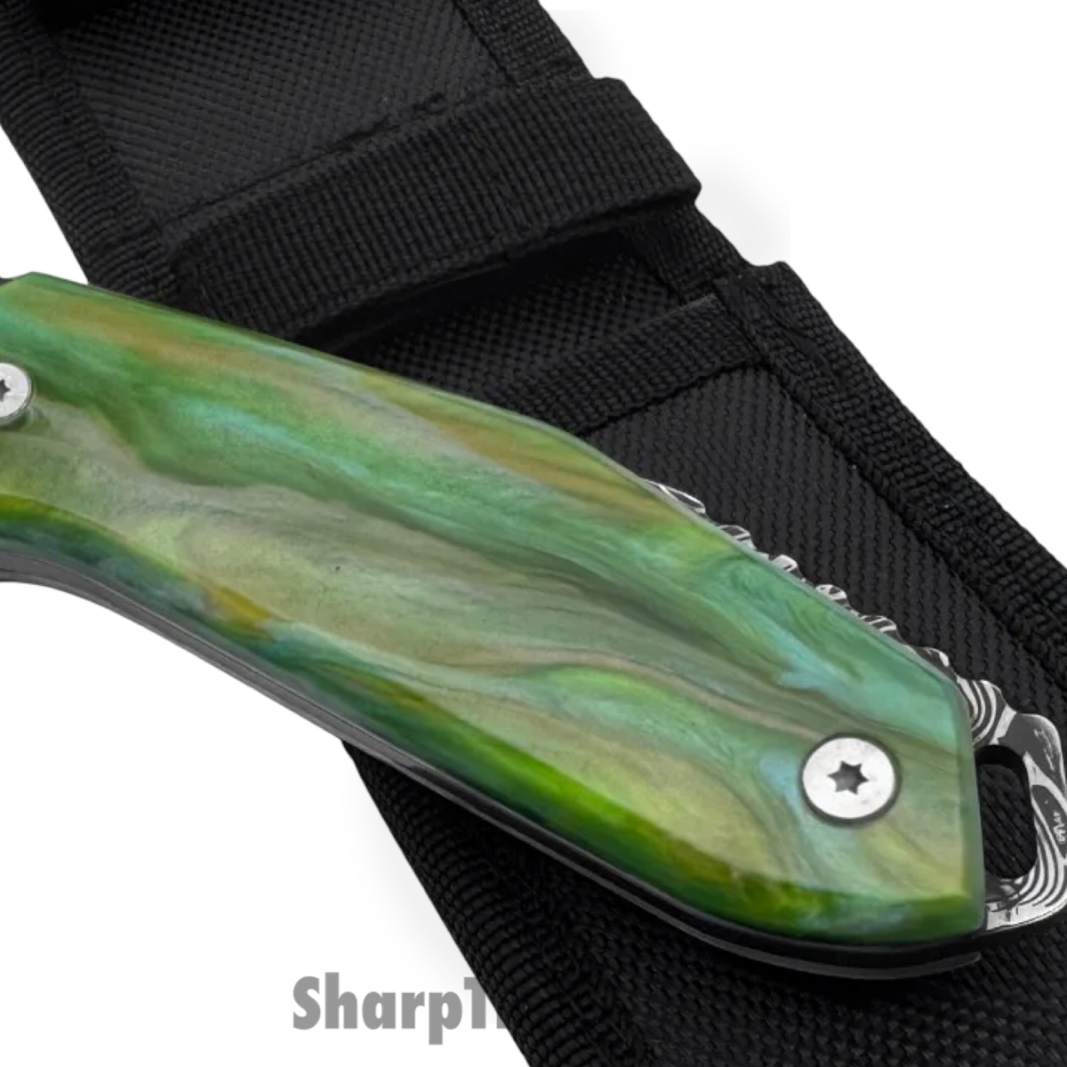 Takumitak - TKF502GN-CS - Takumi - Fixed Blade Knife - 3Cr13 SS Acid Etched Drop Point - Glow Resin - Green - Image 5