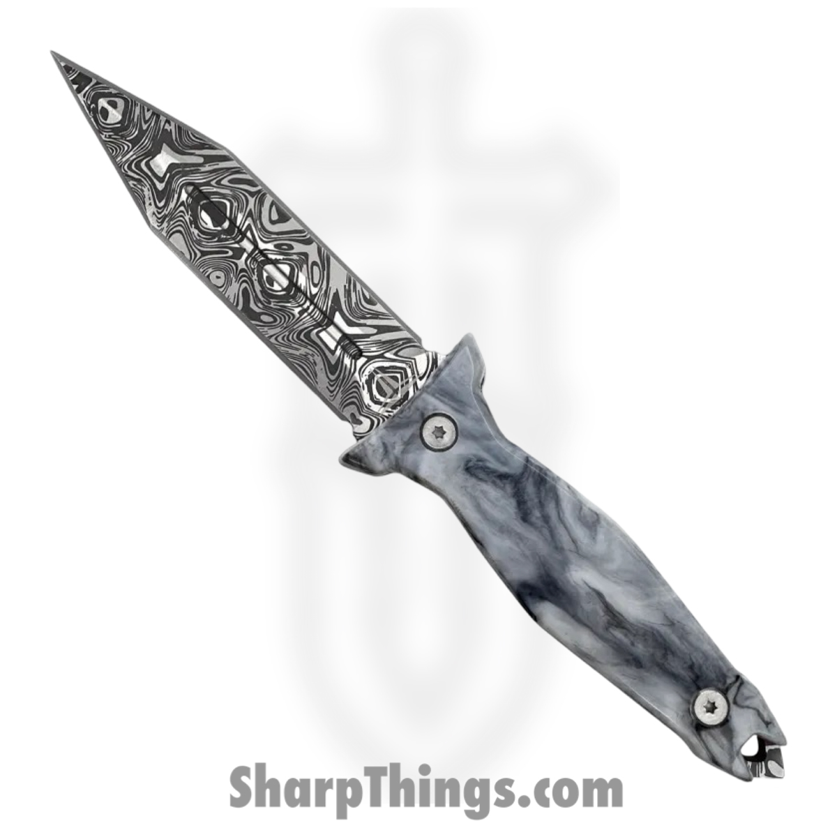 Takumitak - TKF503BK-CS - Protector - Fixed Blade Knife - 3Cr13 SS Acid Etched Spear Point - Glow Resin - Black White